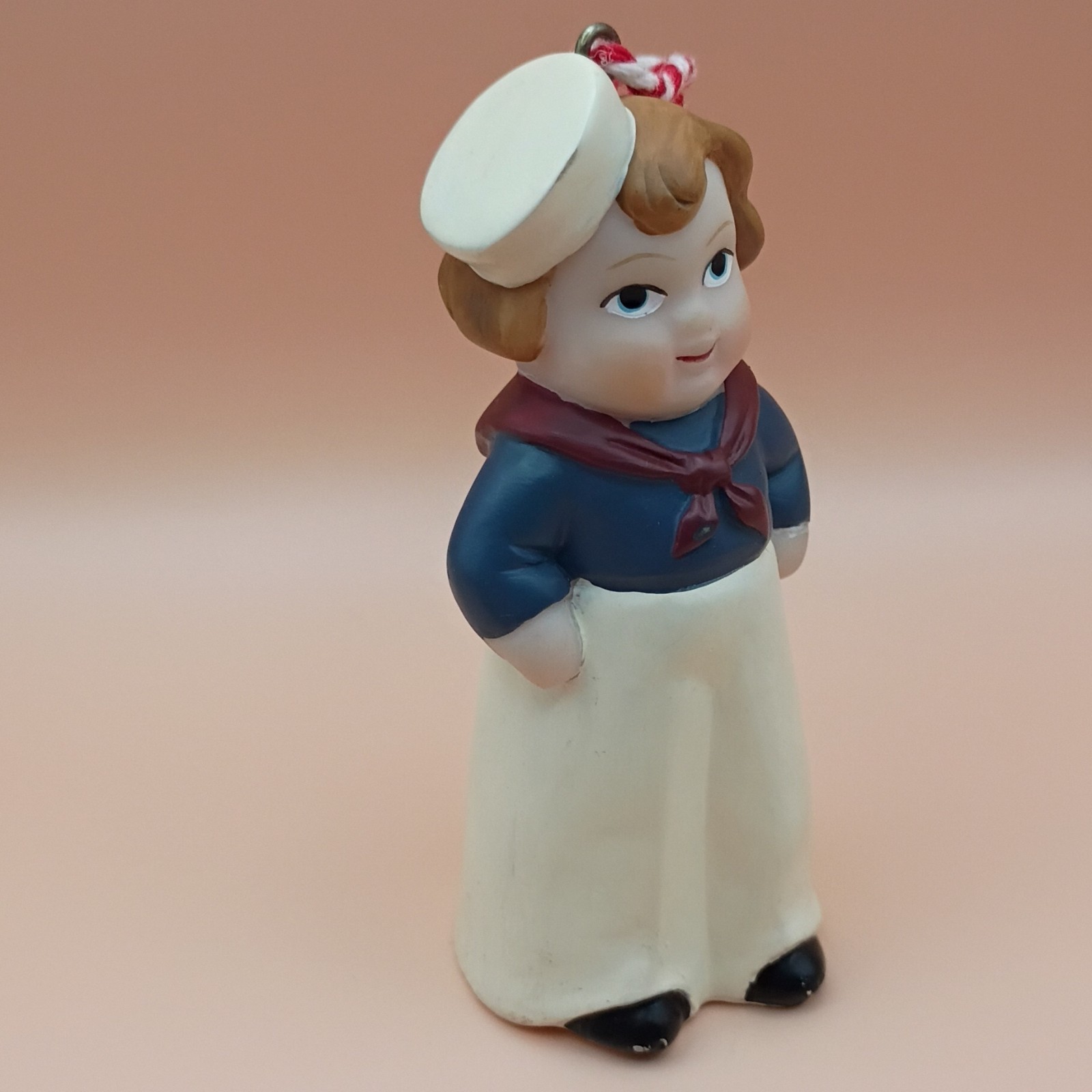 Ceramic Sailor Boy Figurine Ornament Painted Red White Hanging Cord Kids