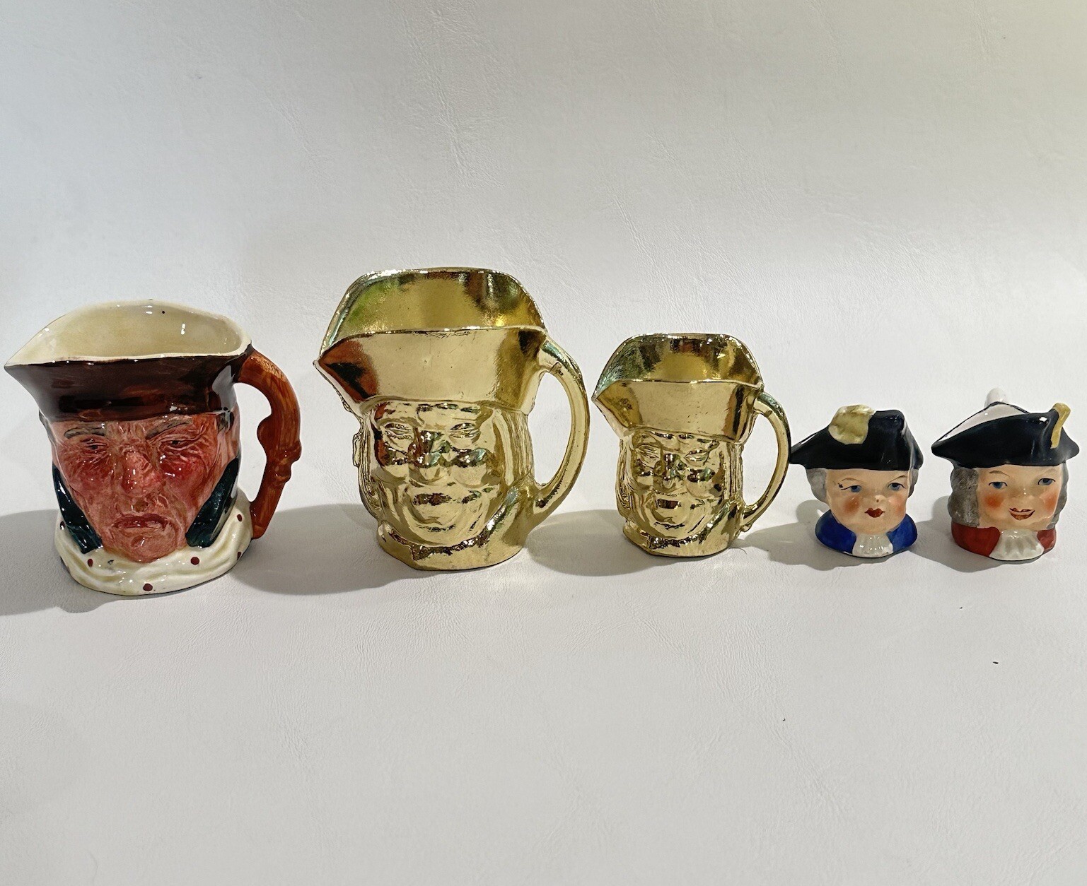 Vtg LOT of Small Toby Jugs 1.5 To 2.5 In. England & Germany Gold Pewter Ceramic
