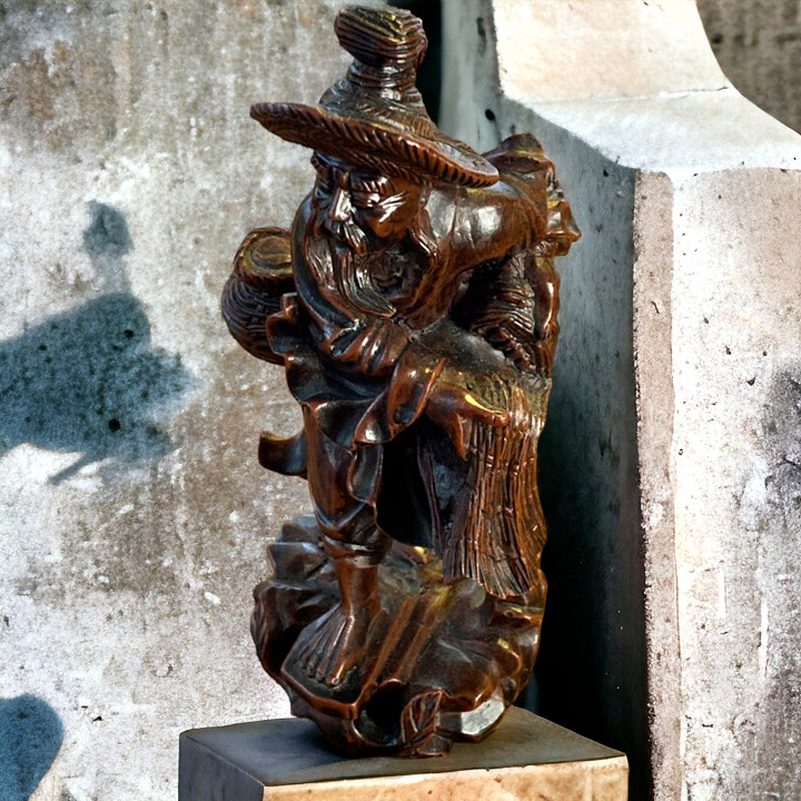 Japan Carved Resin Fisherman Figurine 6” Fortune Ebisu Immortal Wealth Vintage