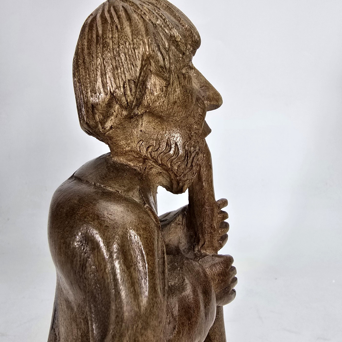 Art Wood Carved Man Musical Instrument Figure 9.75″ Handmade Craft Brown Vtg