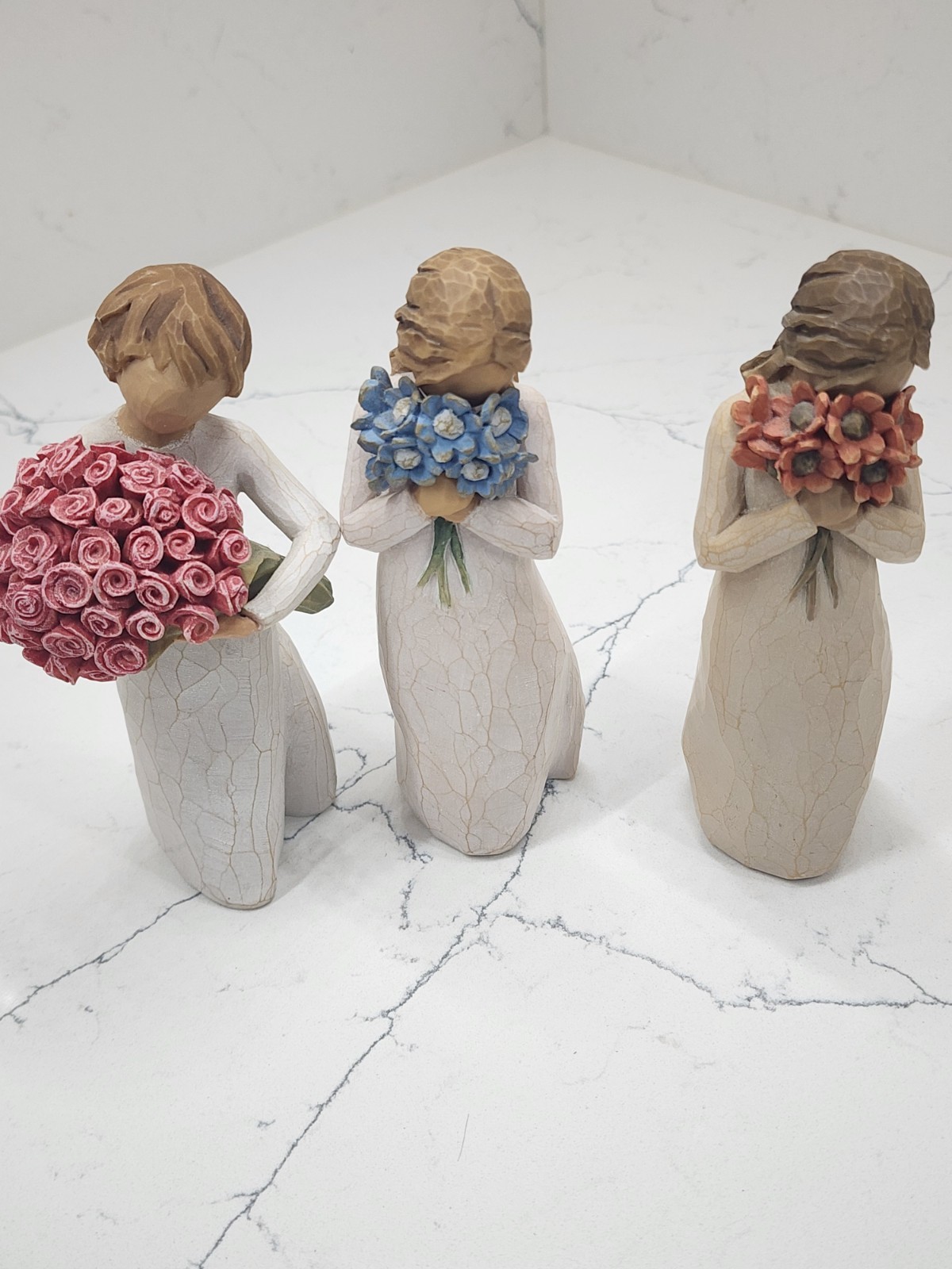3 Willow Tree Figurines Surrounded By Love, Forget-Me-Not & Abundance