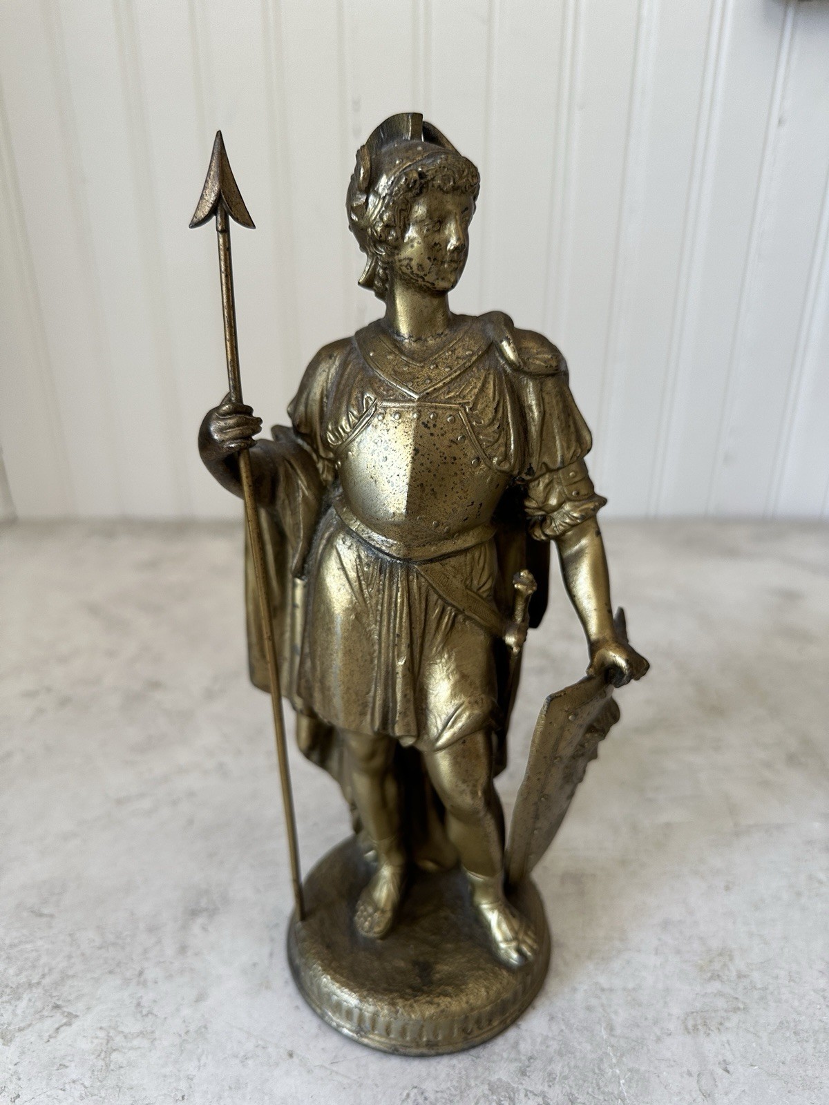 Antique Medieval Warrior Statues Set 9.5” Bronzed Spelter Knights Medusa Shield