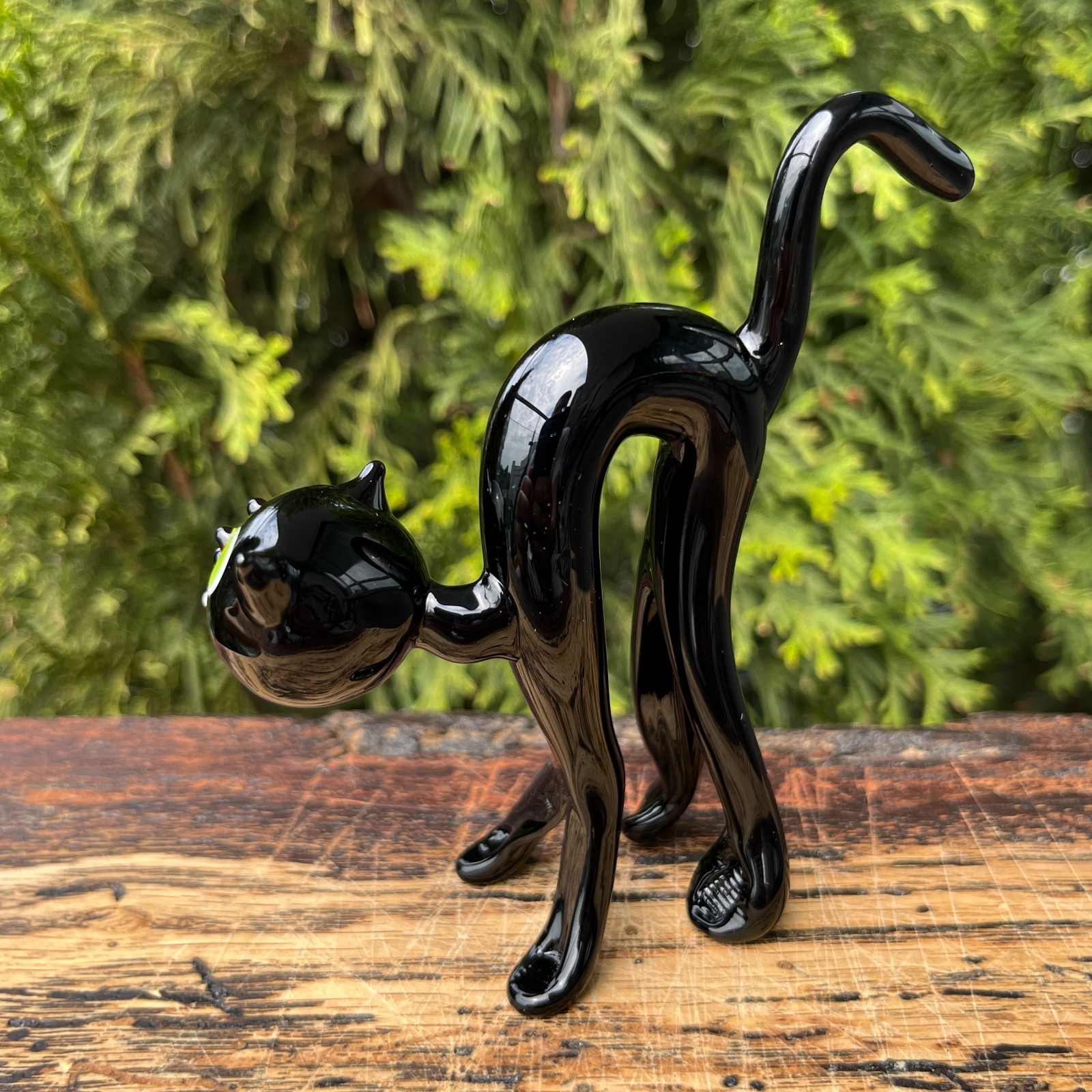 Black Glass Cat Figurine Hand Blown Mini Art Glass Cat Sculpture Gift