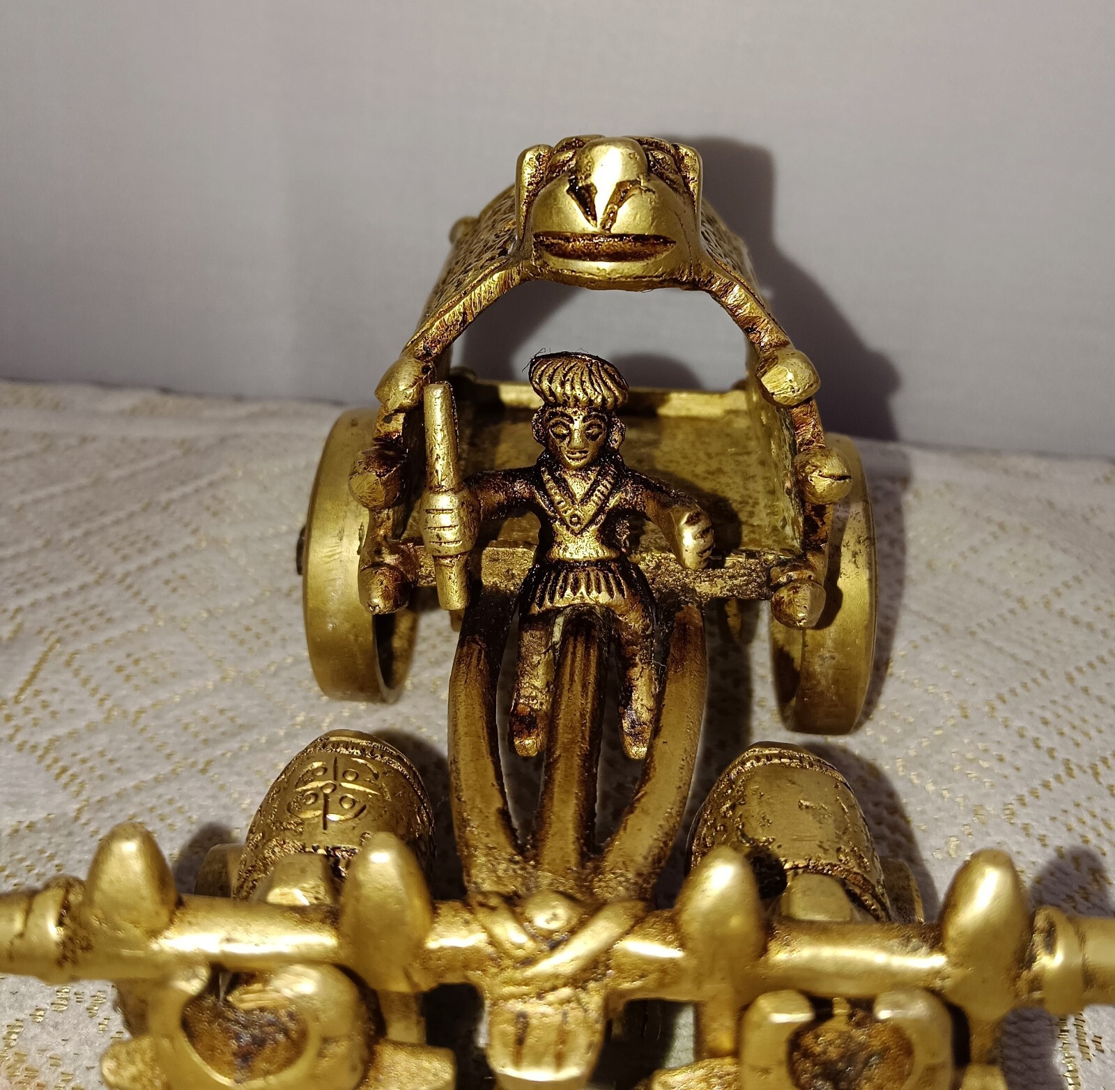 Farmer Riding Bull Cart Statue Bastar Art Brass Man Sitting on Buggy Idol CA127