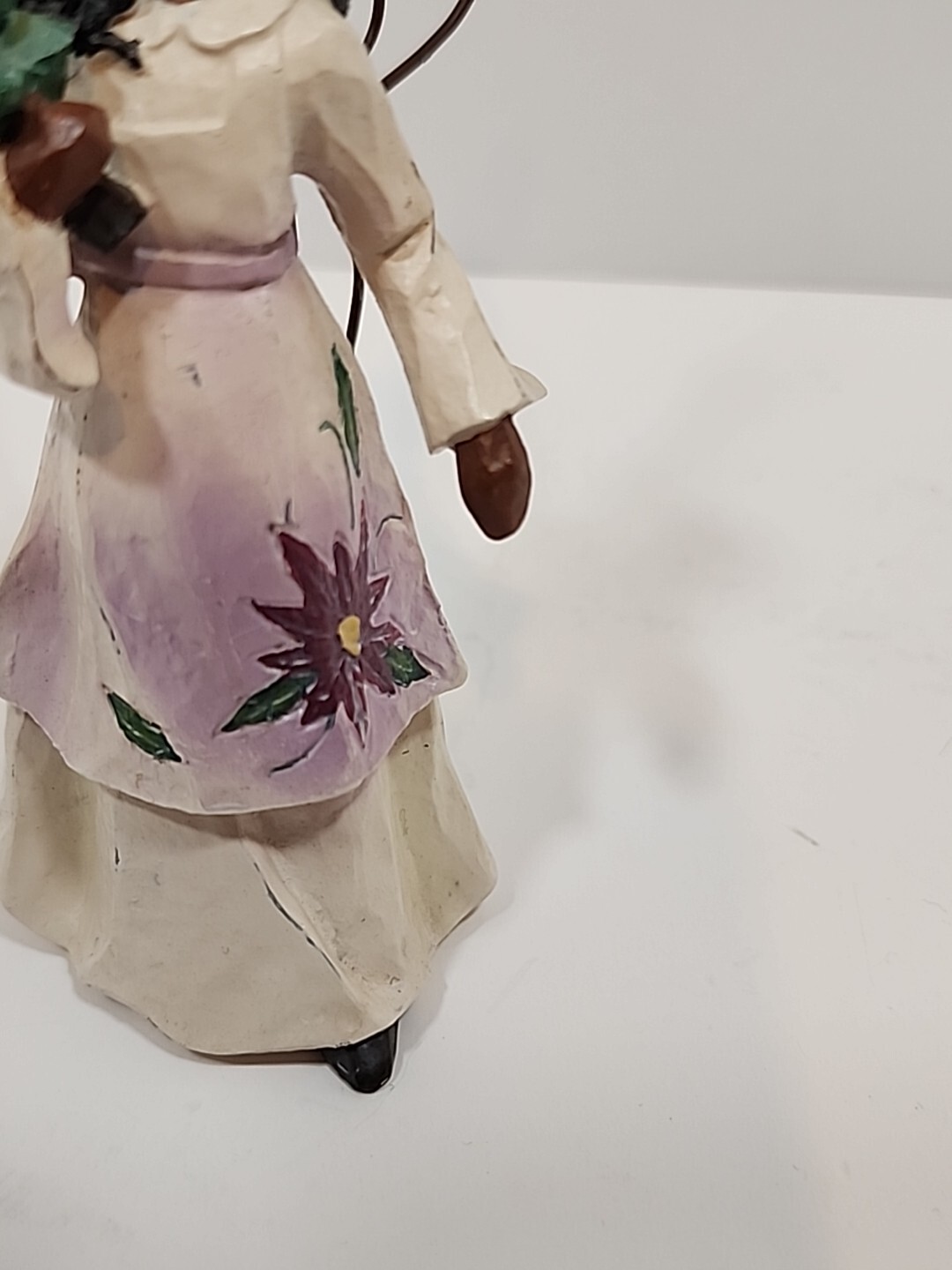 African American Angel Figurine With Metal Wings Holding A Christmas Tree