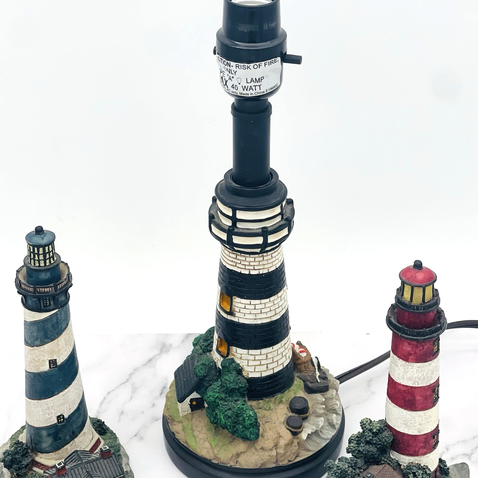 3 Resin Lighthouse Figurines Florida Virginia and Table Lamp Lot of 4