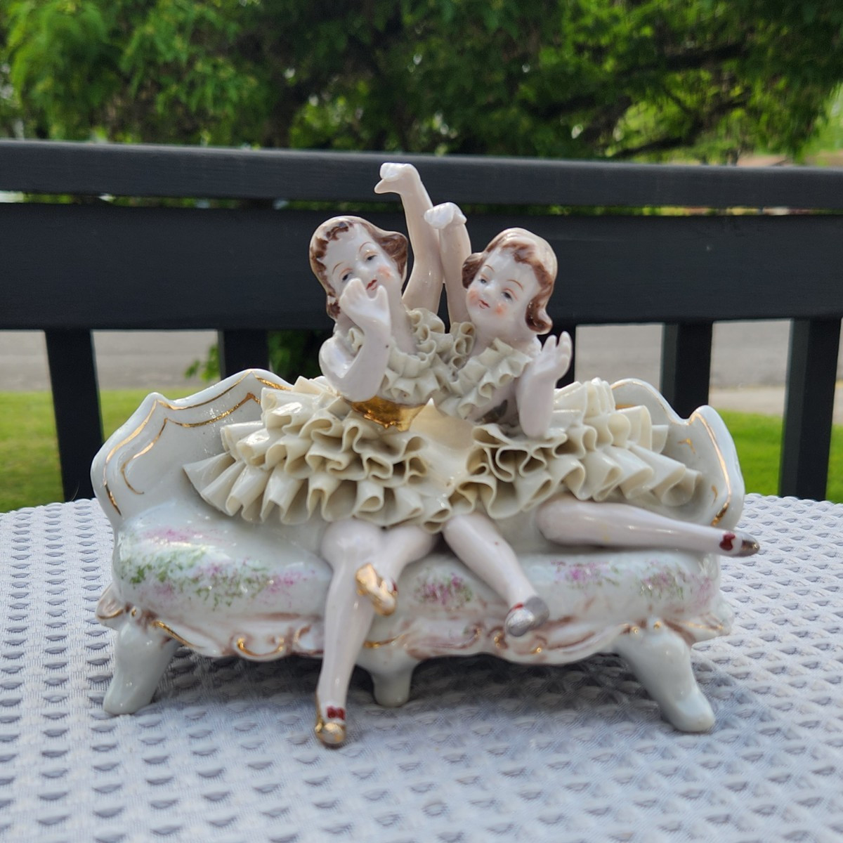 Vintage Wales Japan Ballerina On Settee Figurine Porcelain Victorian Baroque
