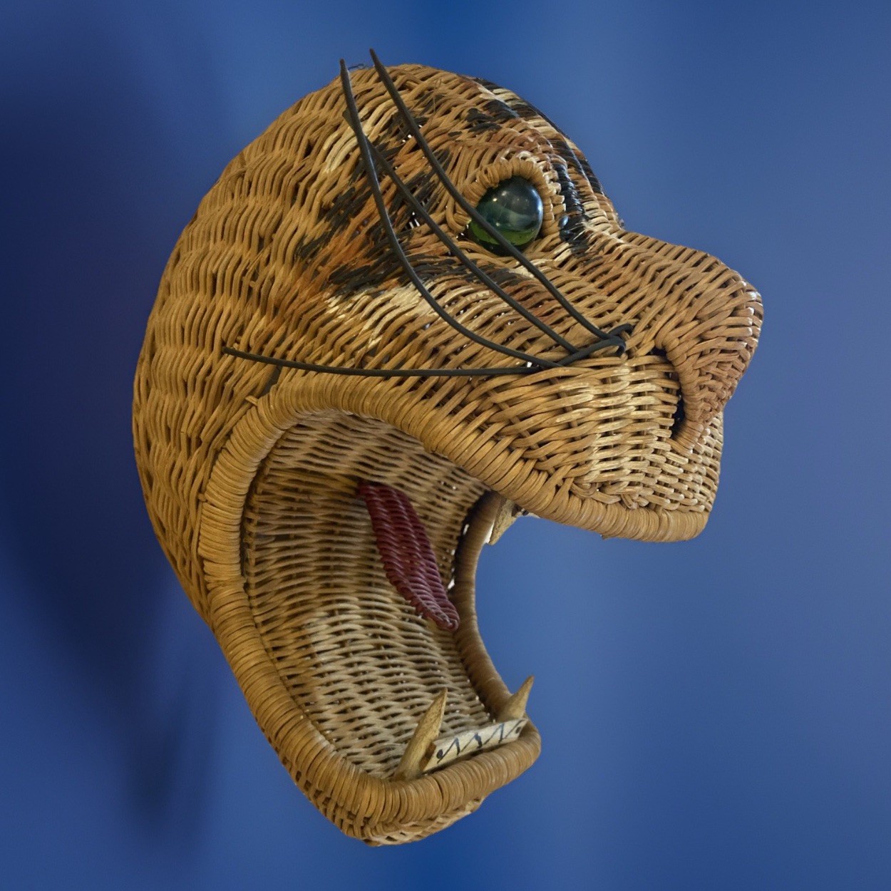Unique Wicker Rattan Tiger Panther Wall Decor Head See Photos 11” H x 7” W