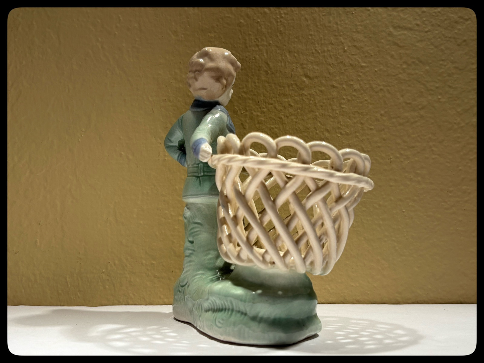 Antique “Boy with a Basket” Ceramic Figurine. Please See Full Description.