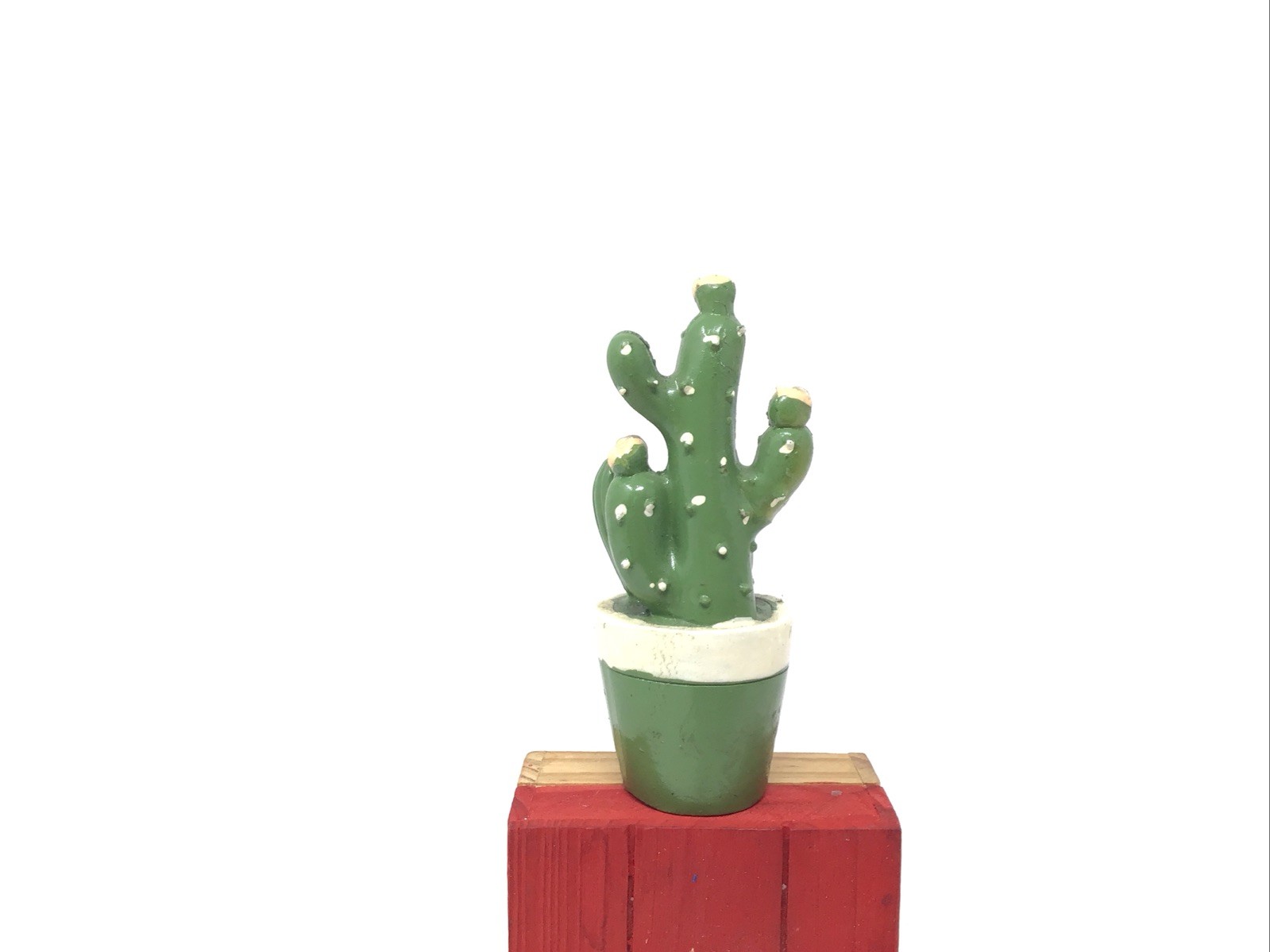 Mini Faux Cactus Planter Resin Hand Painted Green 3.5” Tall