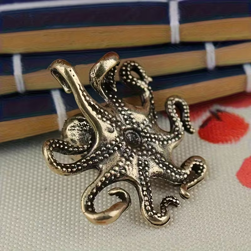 1pc Solid Brass Octopus Figurine, Vintage Collectible Desk Decor +?