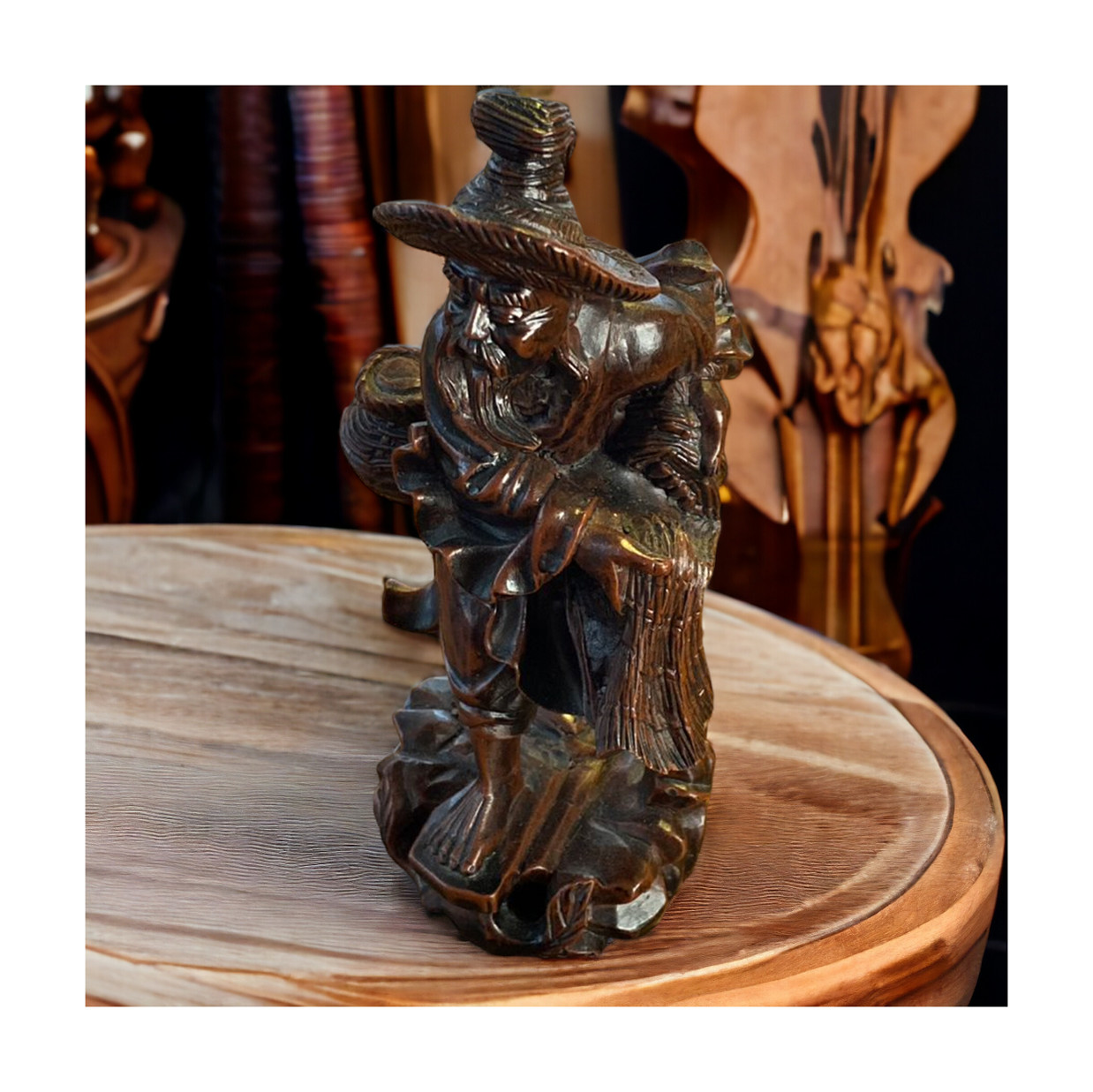 Japan Carved Resin Fisherman Figurine 6” Fortune Ebisu Immortal Wealth Vintage