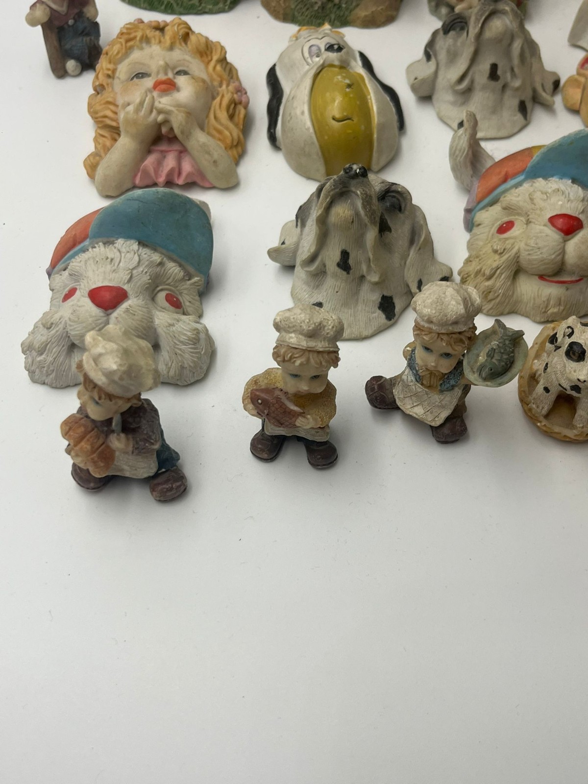 Vintage Set of 34 Miniature Figurines Animals Kids Rabbits Resin Ceramic Collect