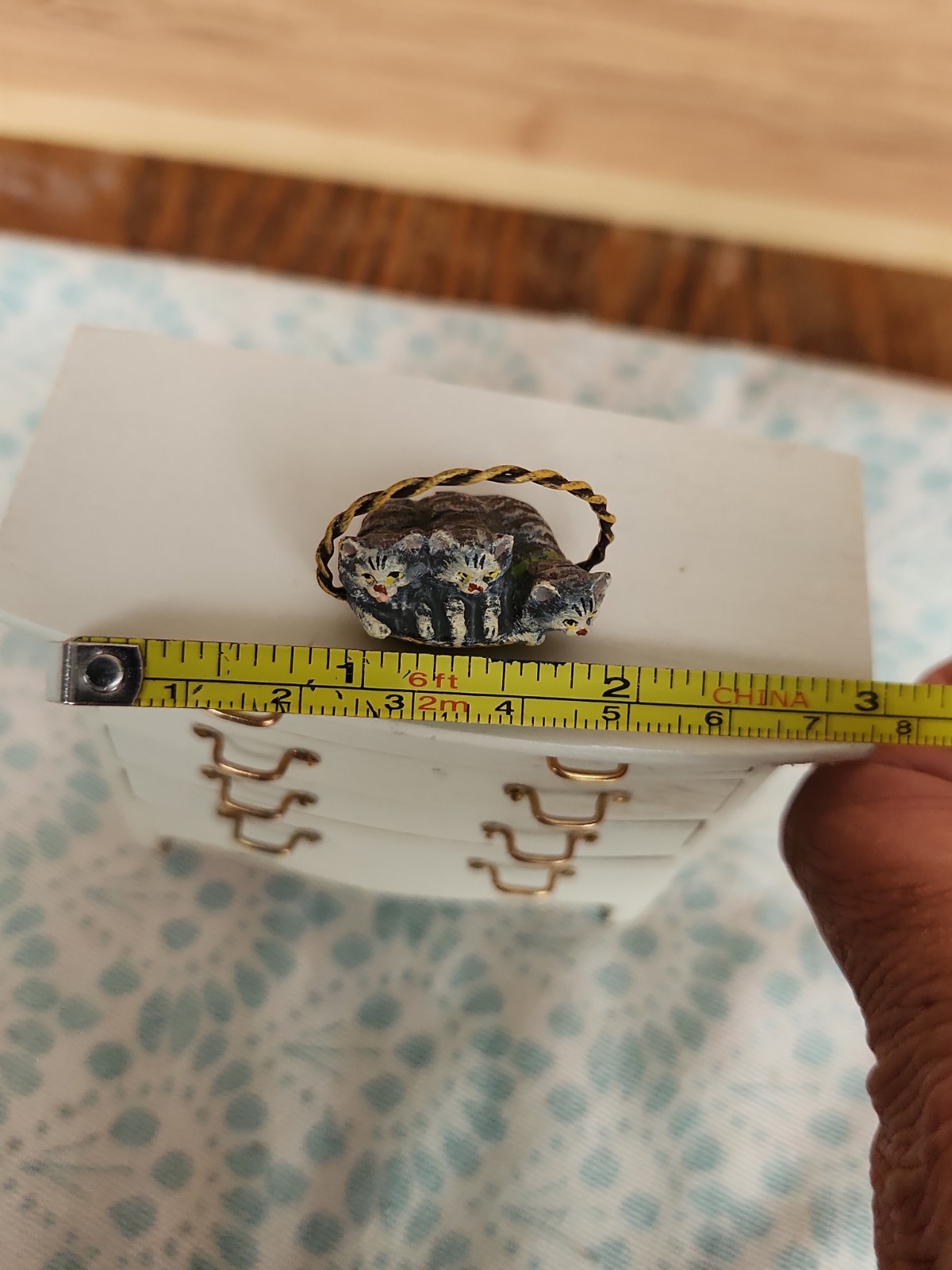 Viennese bronze miniature basket of three kittens Dollhouse Size Artisan