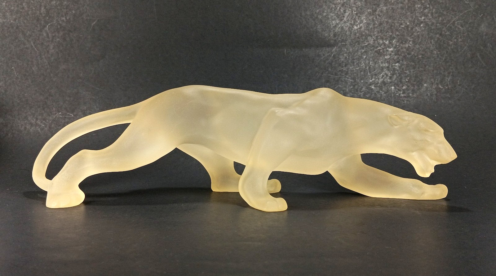 DEFECTIVE Vintage Panther Statue Frosted Yellow Lucite Acrylic Figure MC G3D