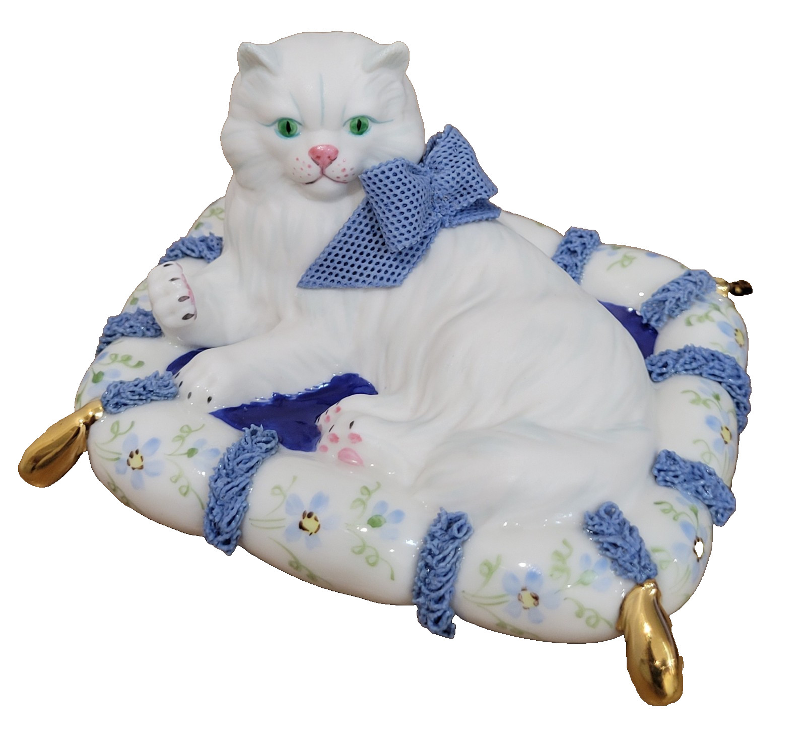 Vintage Irish Dresden Cat On A Pillow Figurine Ireland