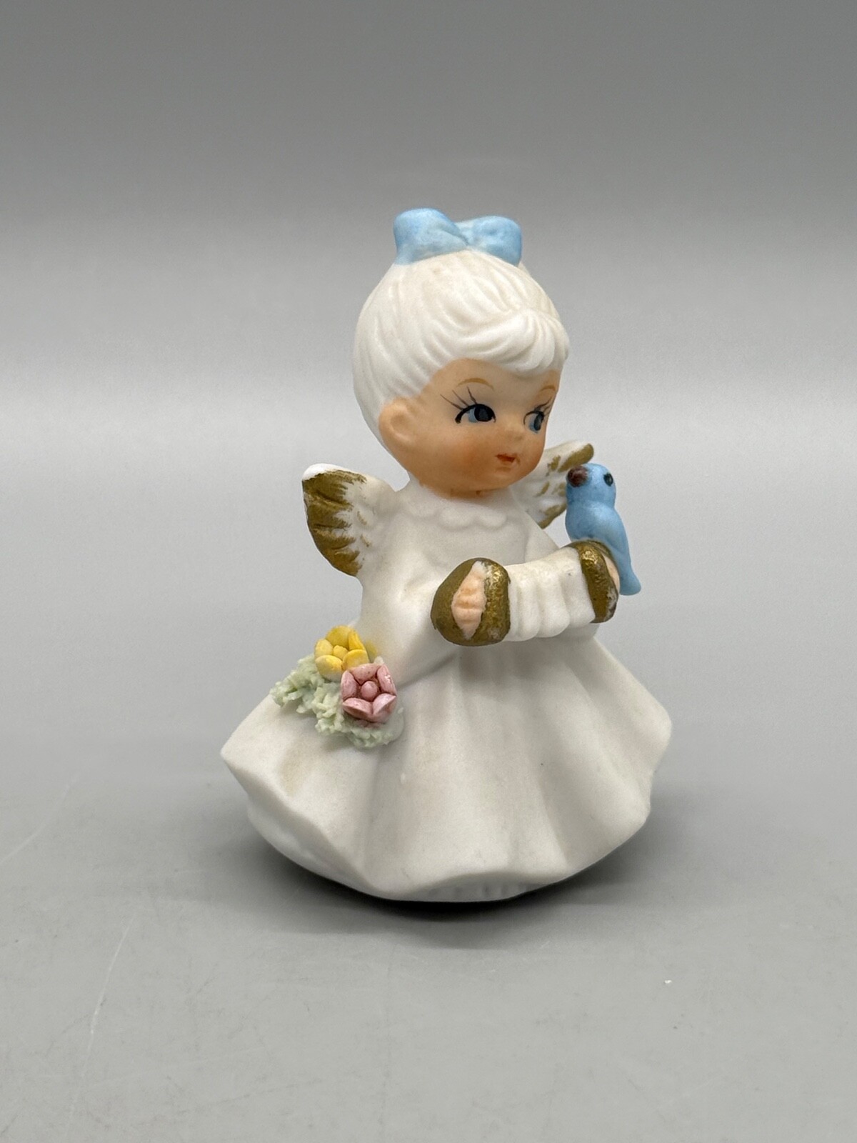 Vintage Napcoware Miniature Angel Of The Month Bluebird Accordion October