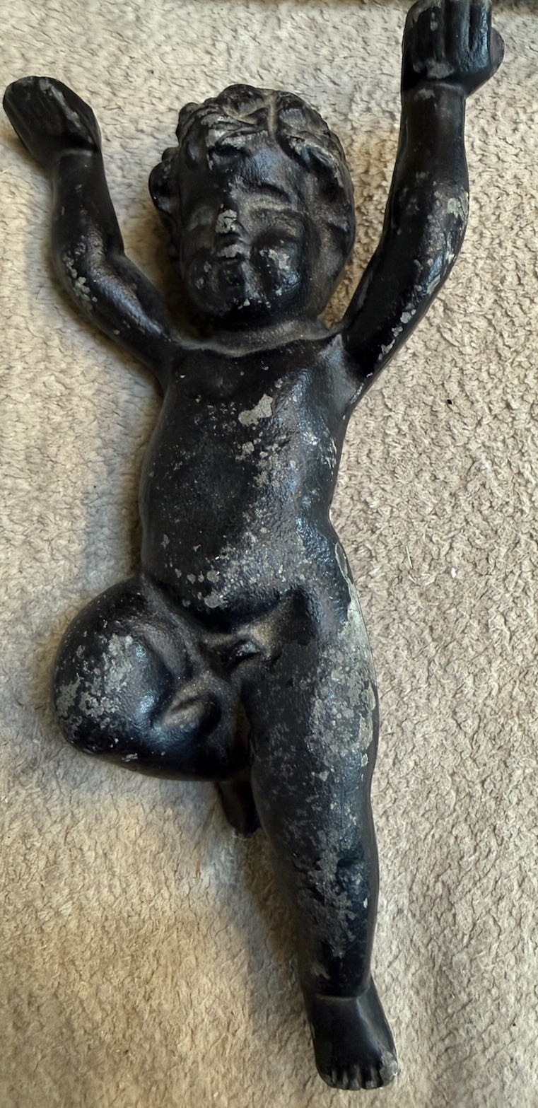 Vintage Cherub Rococo Revival/Hollywood Regency Cast Aluminum 7.25″ T x 4” W