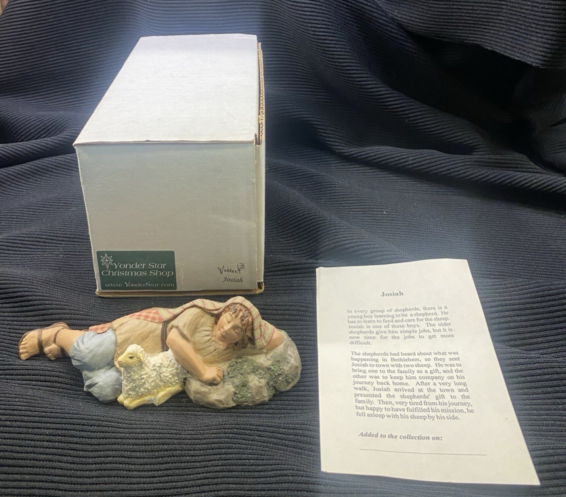 Hestia Creations Josiah Shepherd Figurine Boy Lamb Christmas Retired 6.5 x 2″