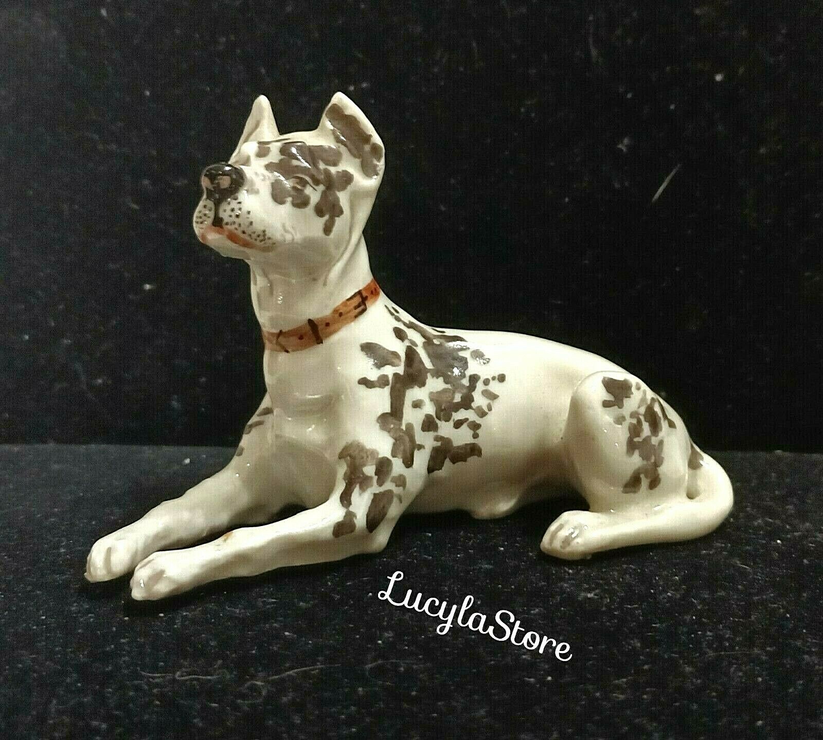 Vintage Miniature Spotted Delicate Fine Porcelain Dog Hand Painted Figurine