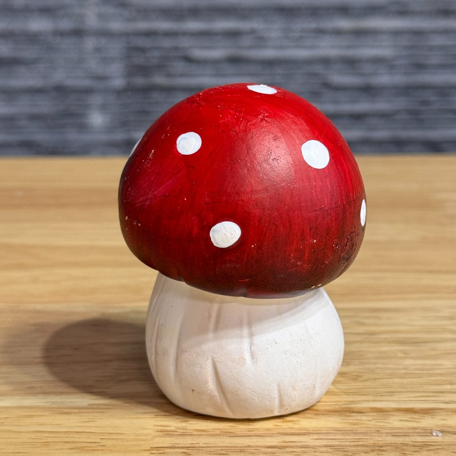 Handmade Ceramic Mushroom Red White Toadstool Figurine Poland Mushroom 3.5”