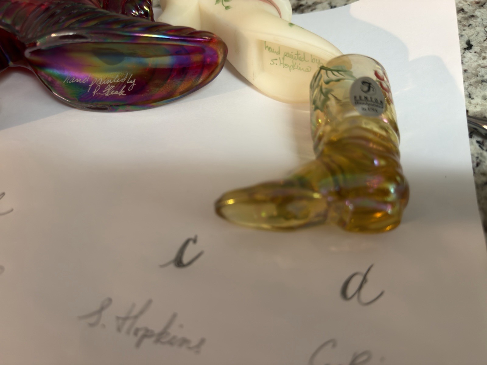 Fenton Handmade Hand Painted Glass Shoe Lot of 4