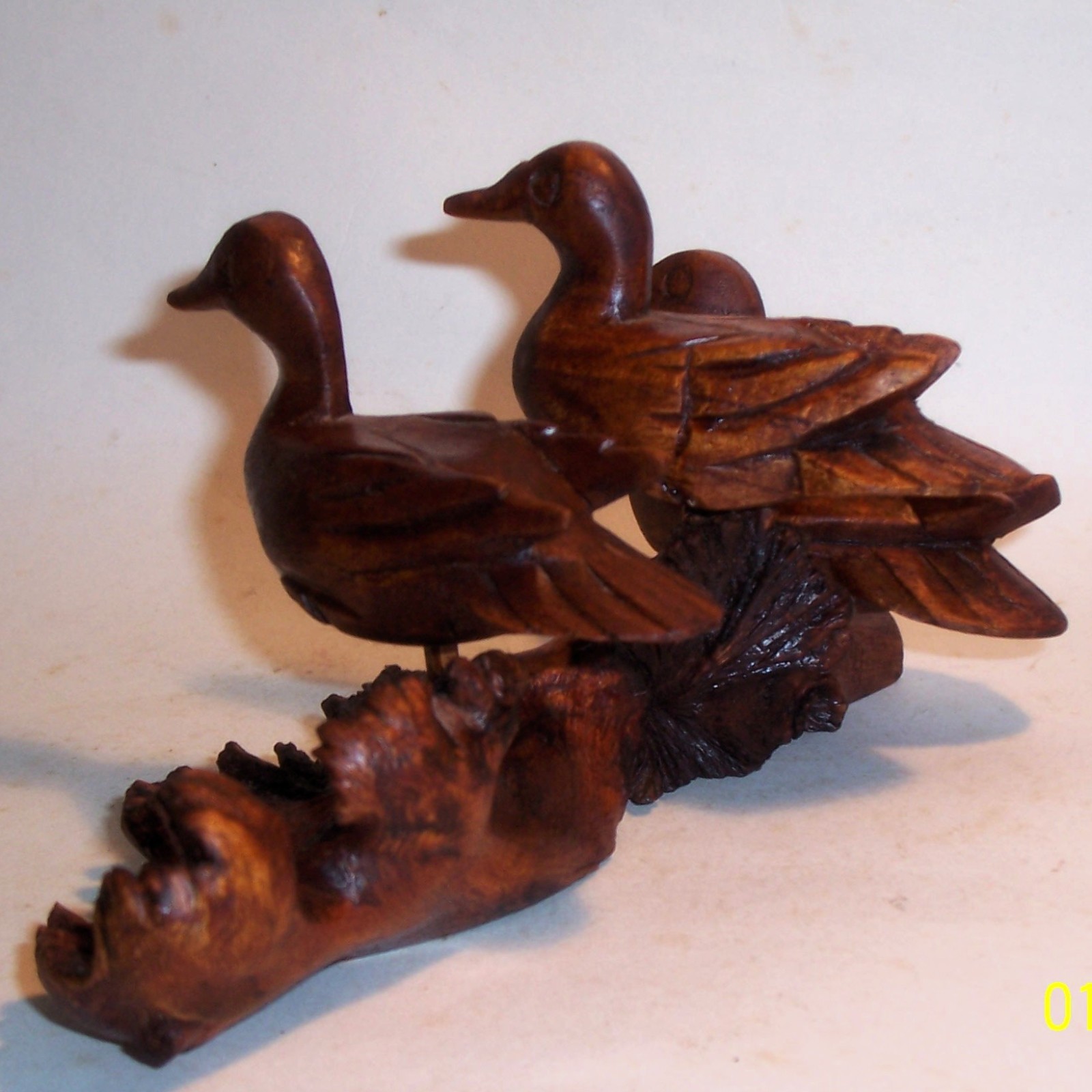 Old 3 DUCKS Hand Carved Drift Wood Art Sculpture Statue Figurine Vintage Antique