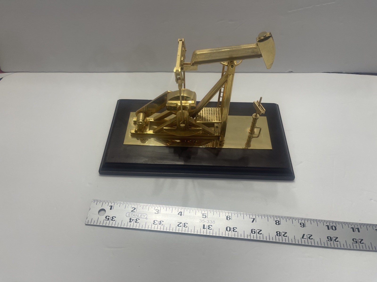 VTG Brass Oil Pump Jack Desk Model Nodding Donkey Wood Base