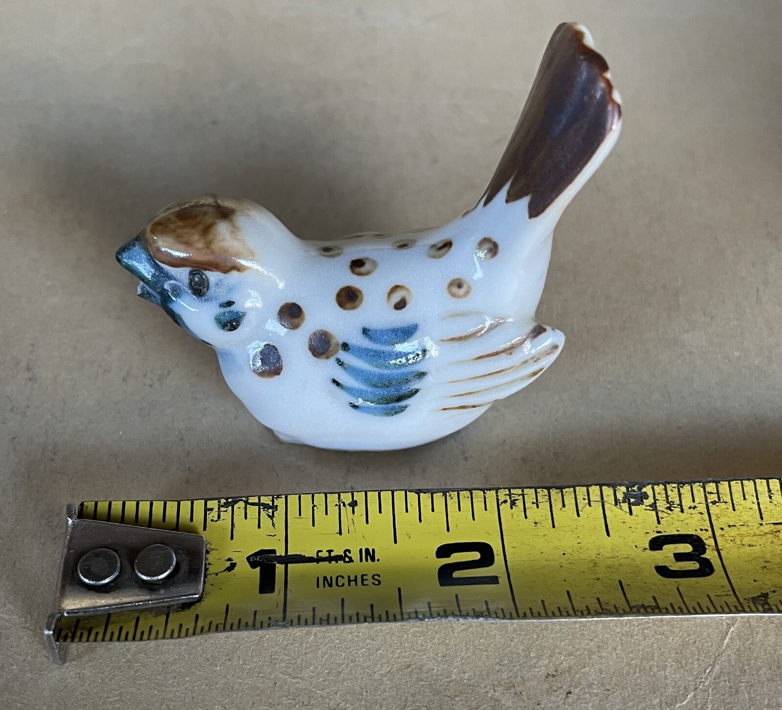 OTAGIRI BIRD Figurine JAPAN Blue Brown SPARROW Mini 2 Inch Porcelain Vintage OMC