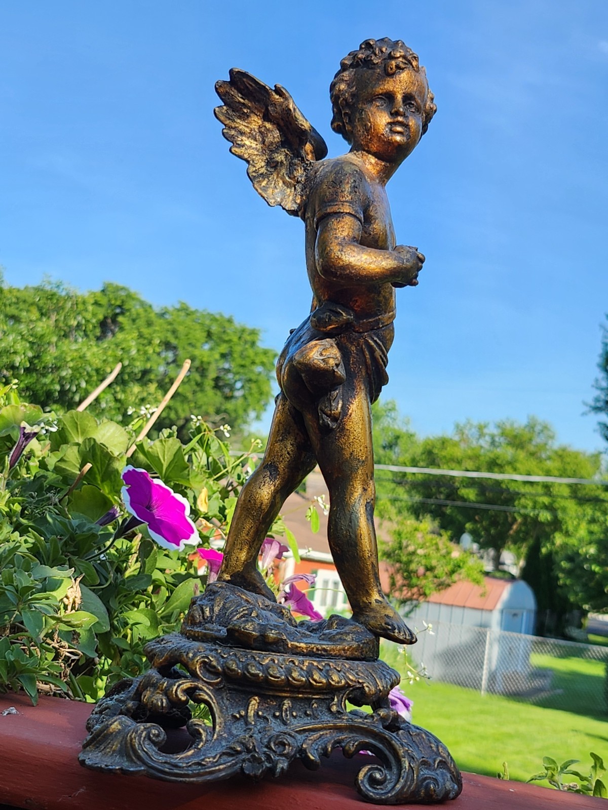 RARE Late 19th Century c. 1890 French Art Nouveau Spelter Original Gold Cherub