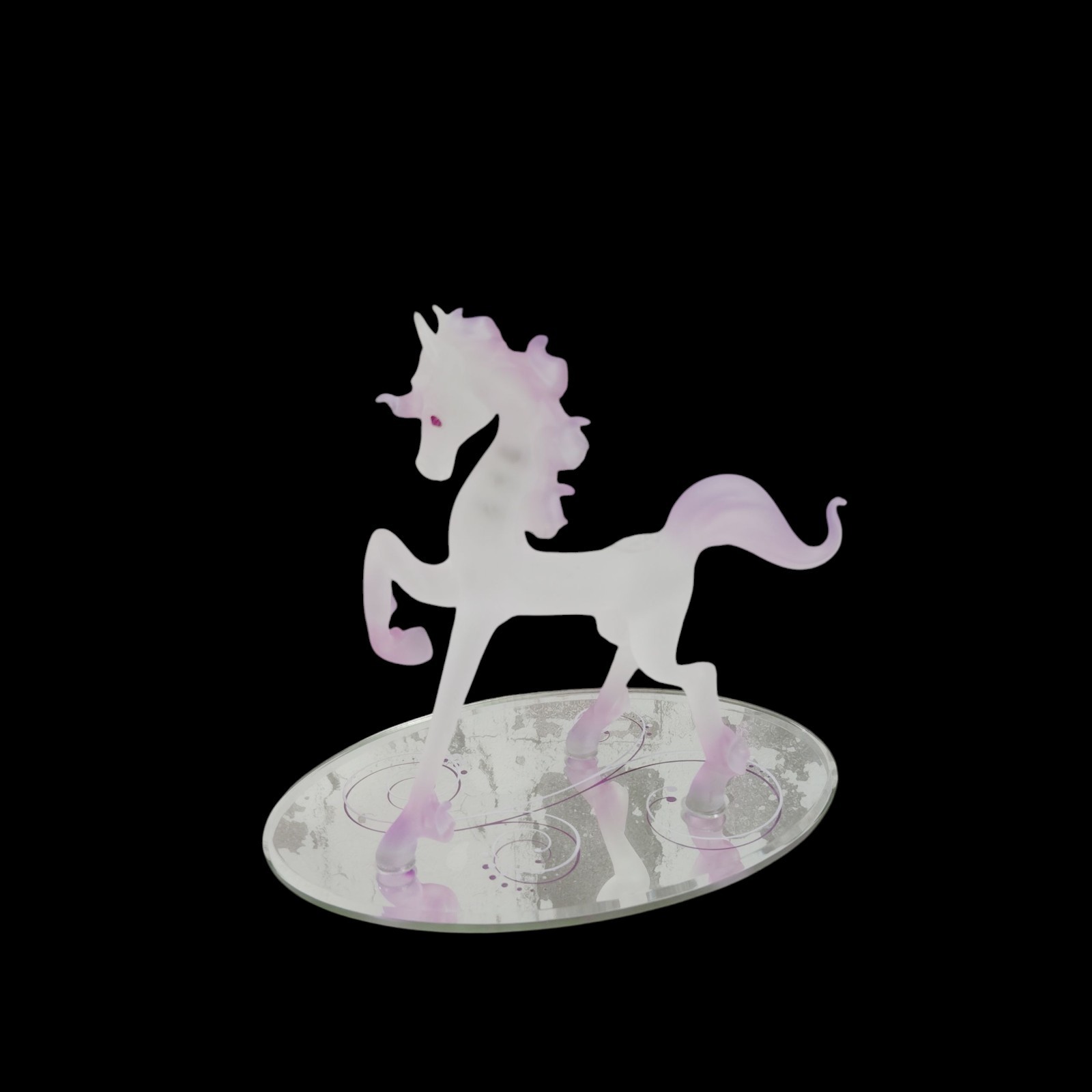 Unicorn Fairy Tales Crystal Glass Sculpture Figurine 5″ Purple W/Mirror Base