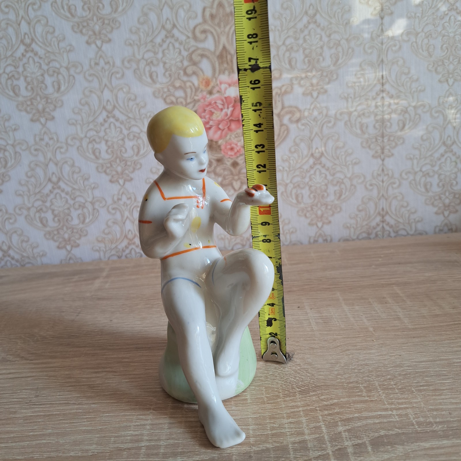 Vintage Ukrainian figurine Boy with a butterfly. porcelain 1950s Polonoe