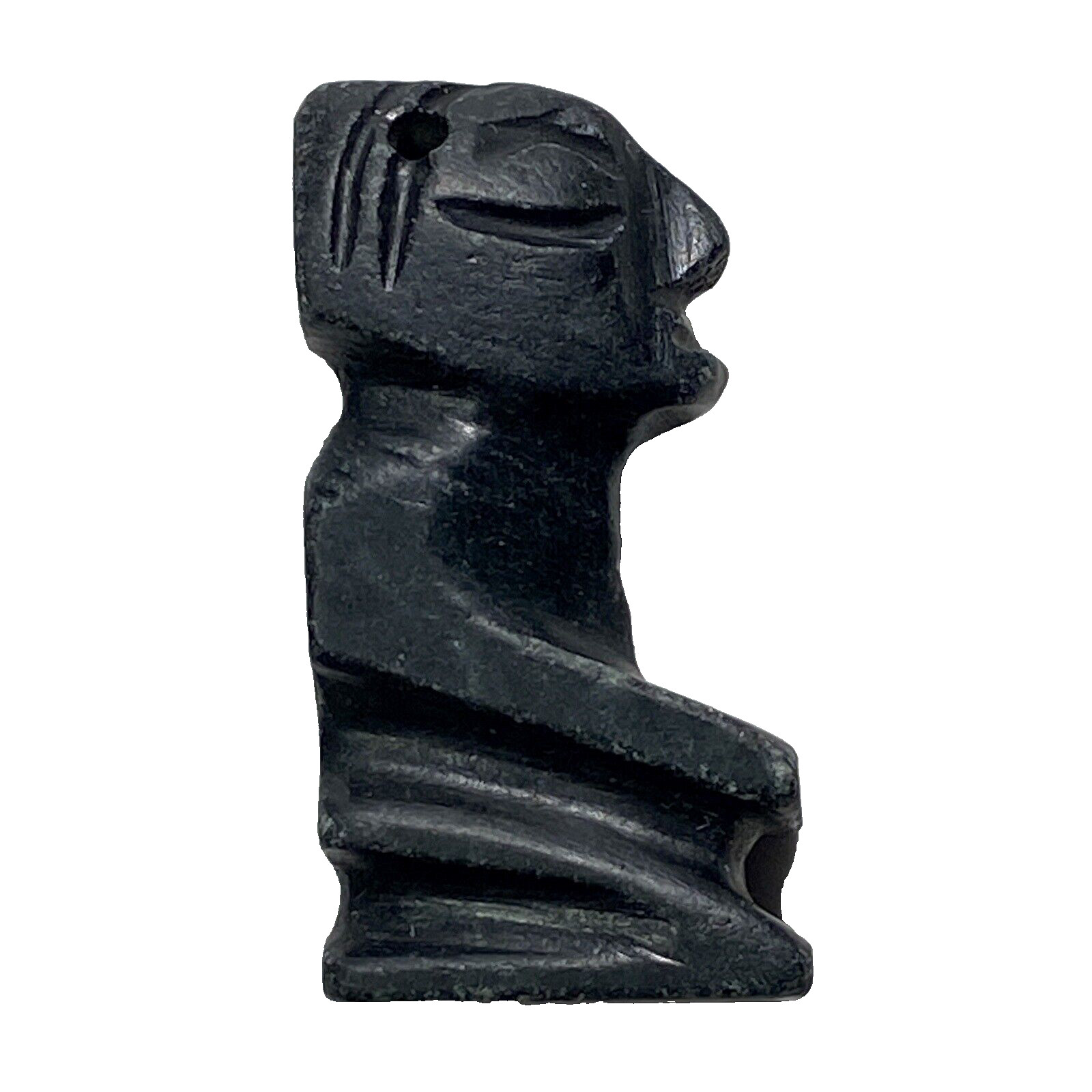 Vtg Stone Pendant Figurine Hand Carved God Deity Primitive Charm Prayer Black k