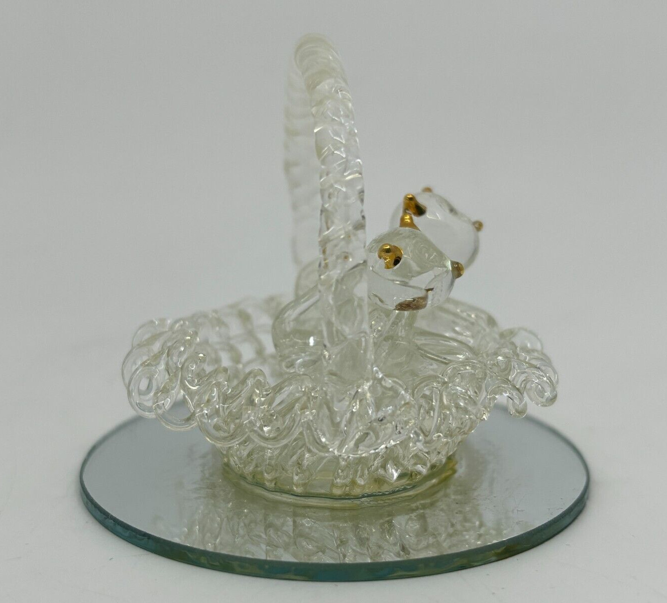 Set Of 4 Spun Glass Figurines Mirrored Base Kittens Shoe Baby Carriage Apple