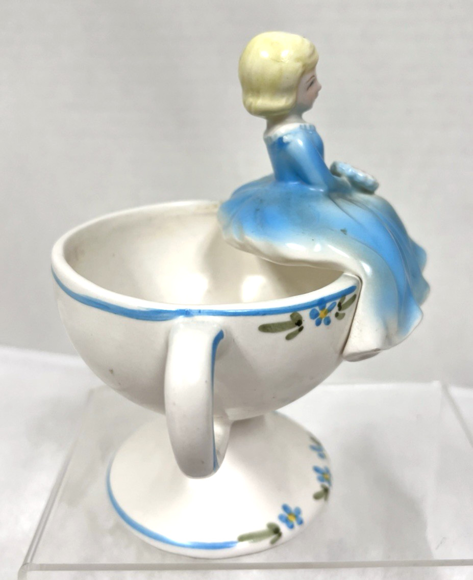 1963 Relpo Samson Import Girl Sitting On Teacup Ceramic Flowerpot Planter Vase