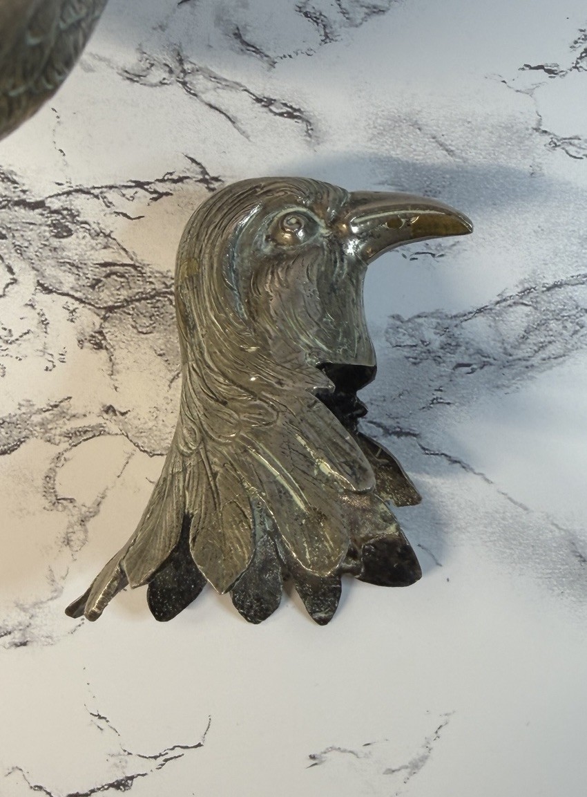German Metal Pheasant Decanter Figurine Hinged Wings Stamped Germany Alpacca