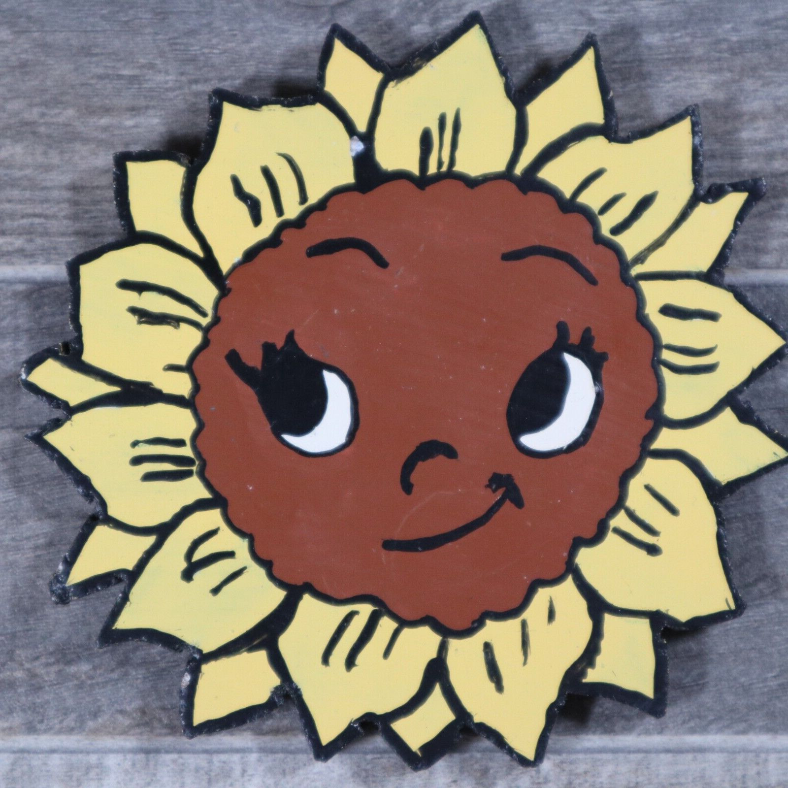 VTG Sunflower Folk Art Outsider Artist Hand Painted Wooden Figurine Colorful