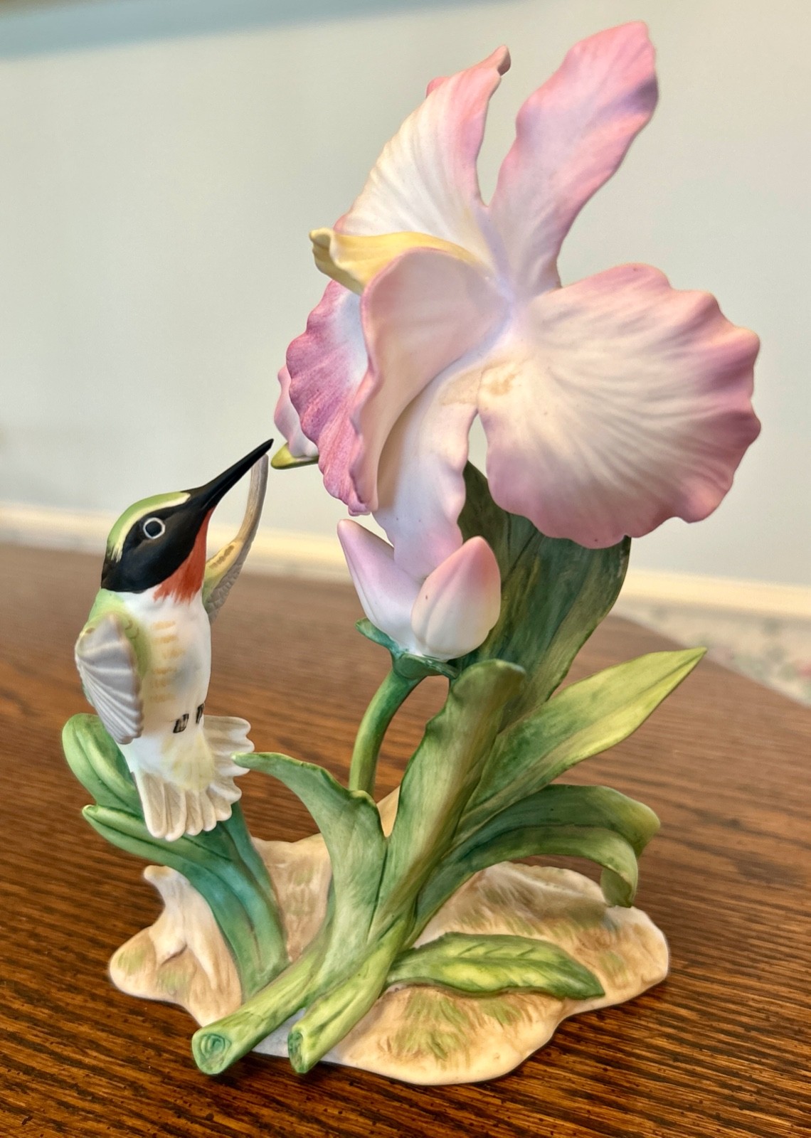1985 Hummingbird & Orchid Masterpiece Bone China Figurine signed by Mizuno Homco