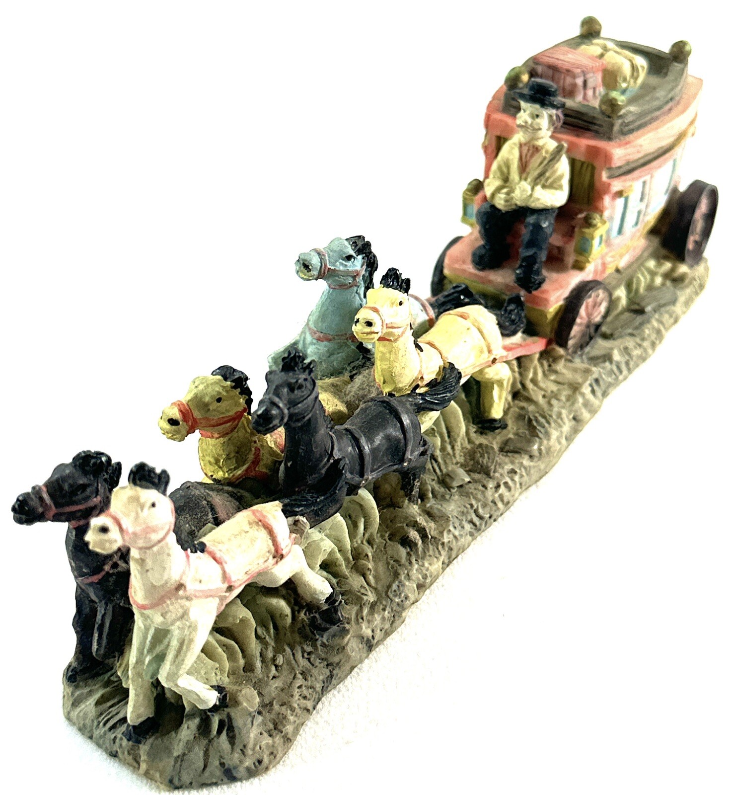Six Horses Man And Carriage Resin Figurine Paperweight 7”