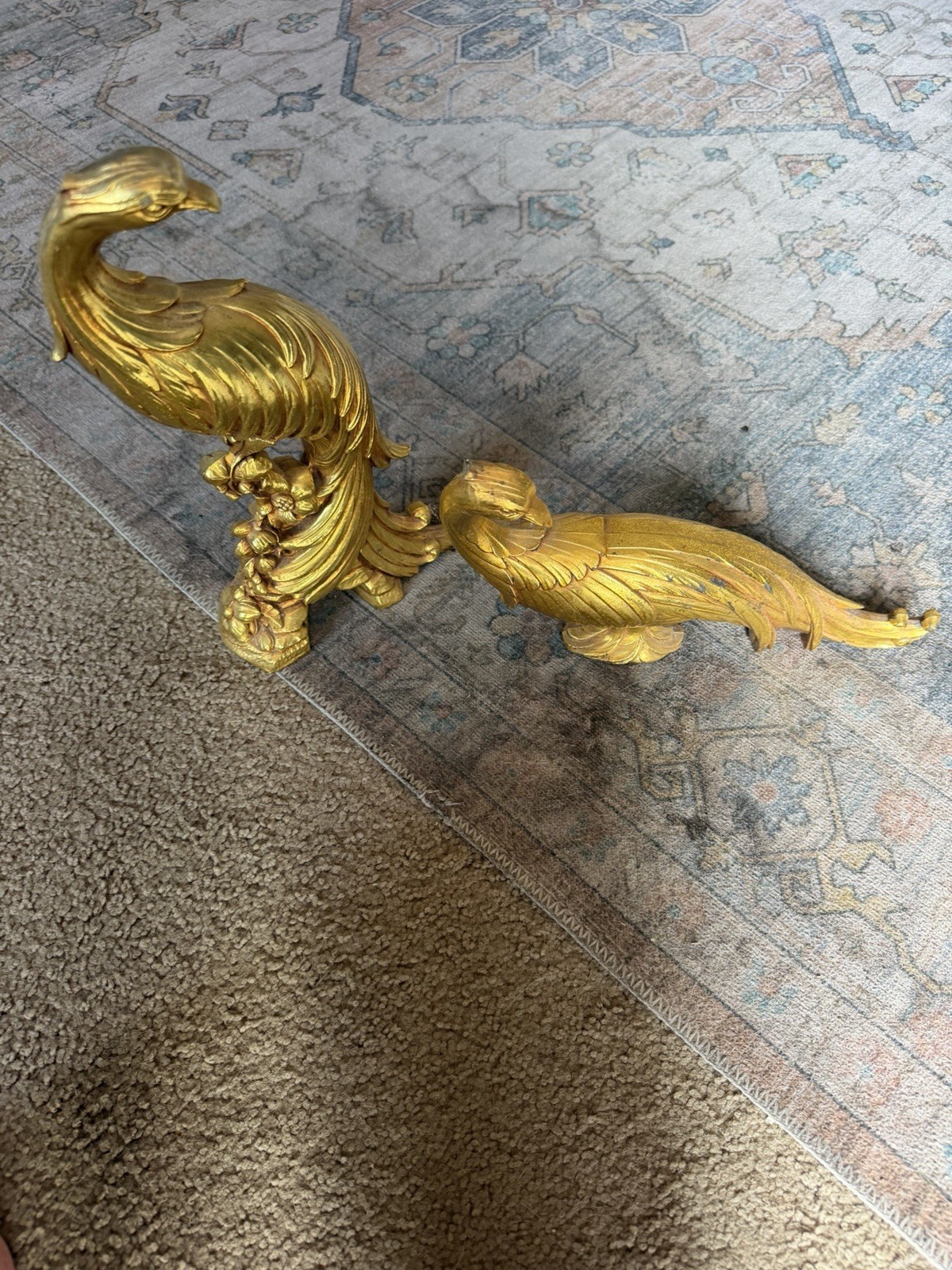 Vintage Syroco Gold Pheasants Birds Figurine Pair Peacock