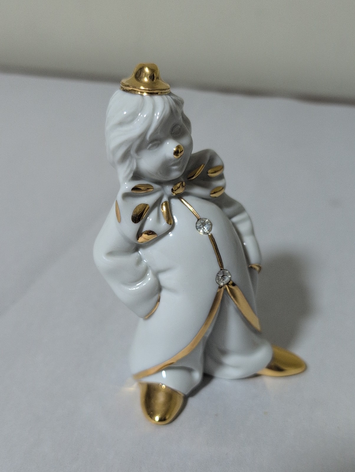 RG Porcellane Capodimonte Limoges Clown Figurine White Gold Tone Swarovski Italy