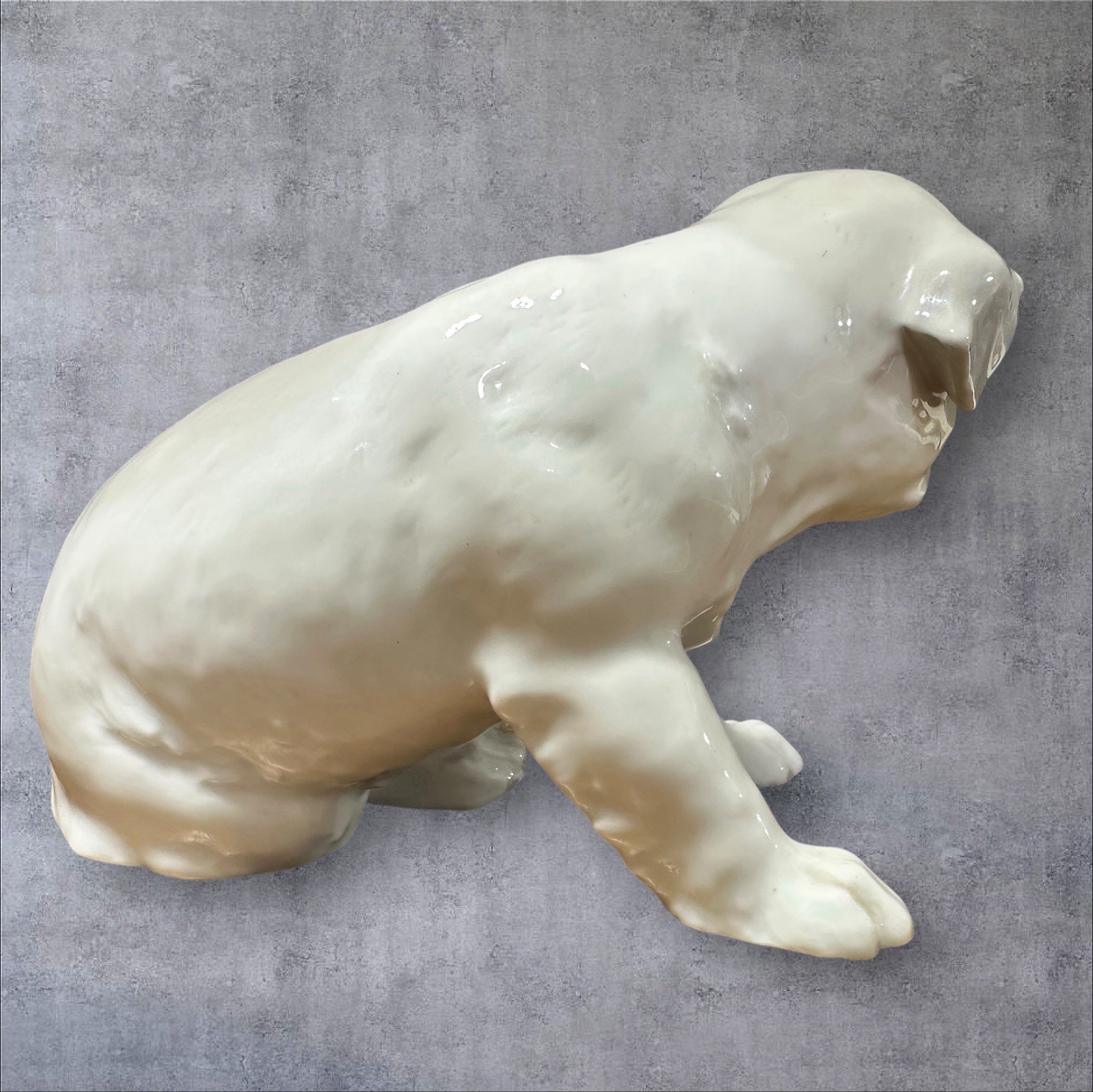 Gebruder Heubach Antique Porcelain White Gray Seated Dog