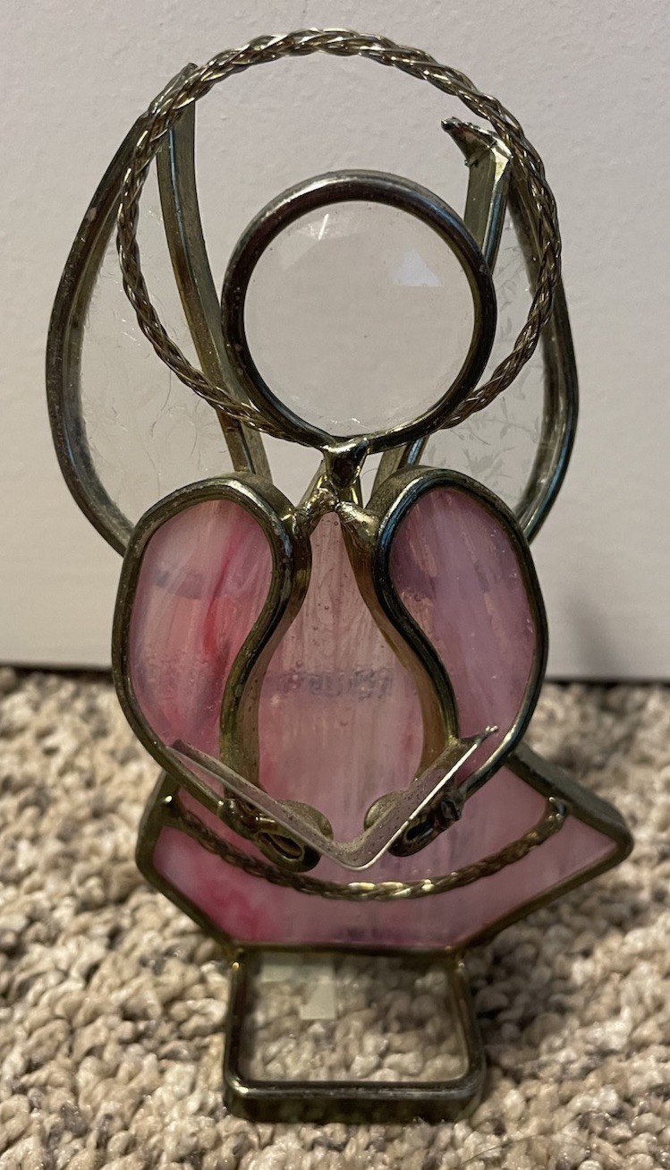 Pink Stained Glass Angel With Book Sheet Music 5″ Tall