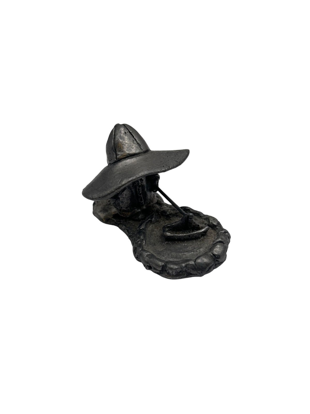 Vintage Pewter Sculpture Of Man With Sombrero Rowing Boat Figurine