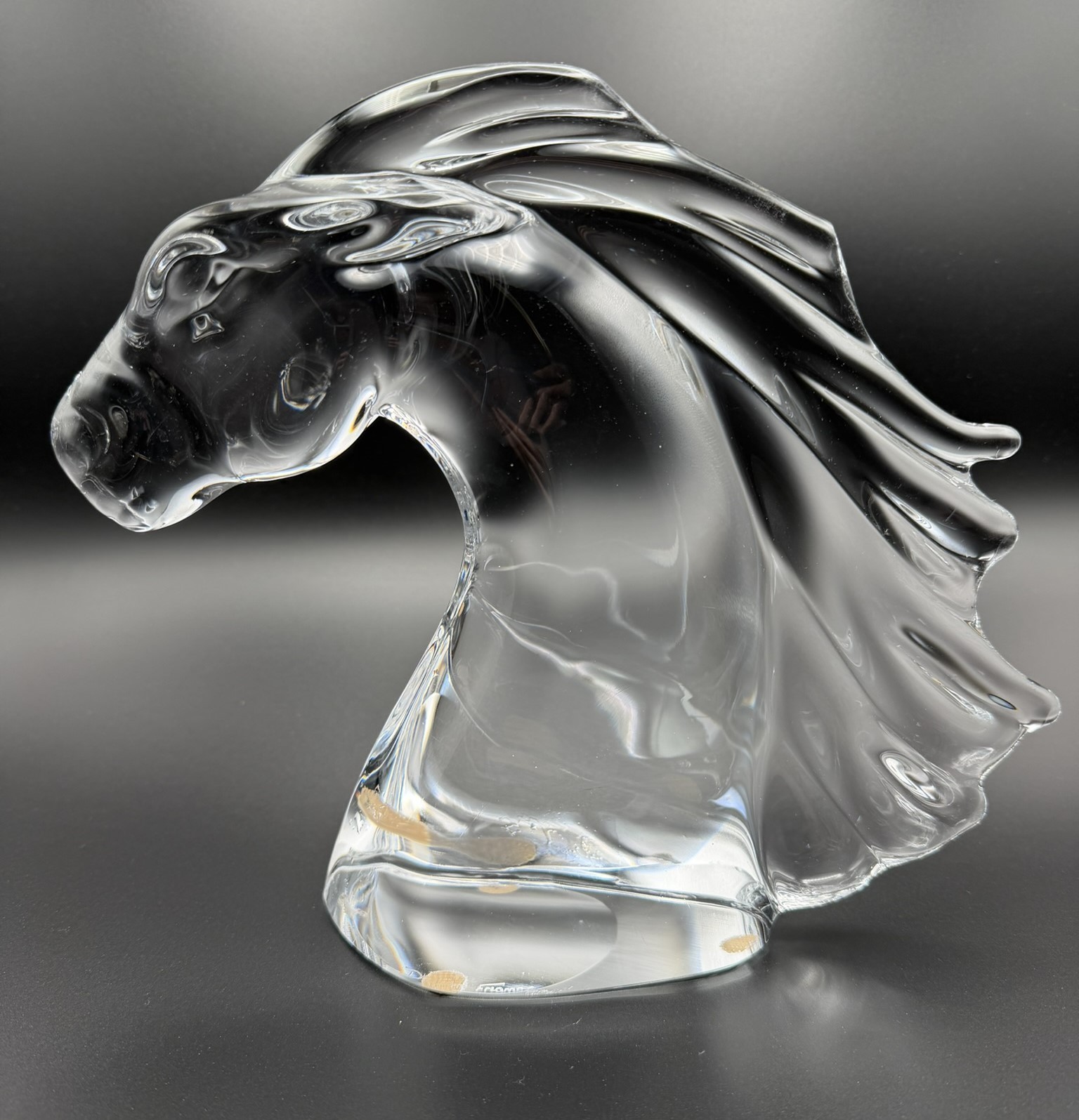 DAUM FRANCE Crystal Horse Head Sculpture Signed Art Glass Large 10″ Vintage