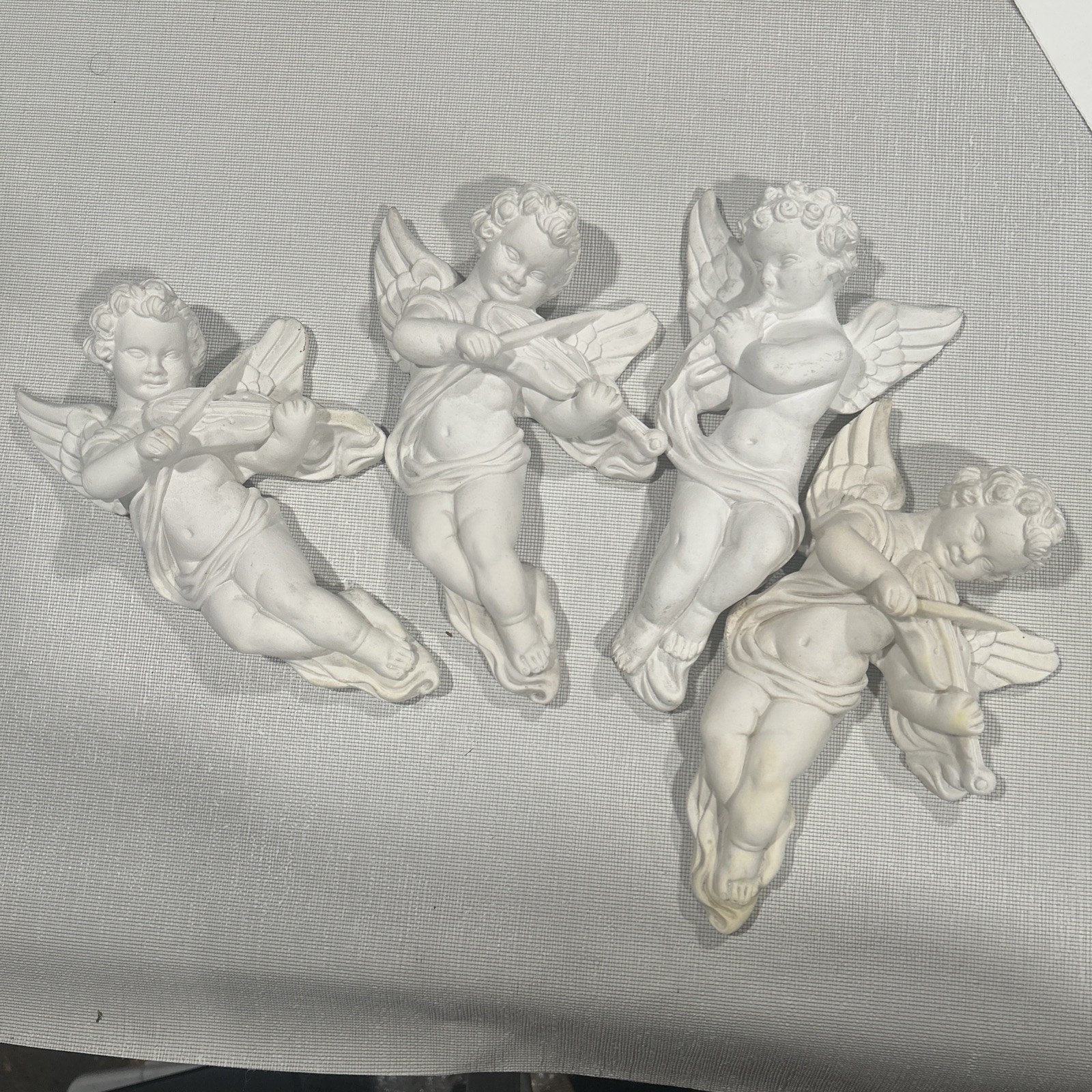 Vintage Italian Wall Mount Angels Cherubs Cast Resin Ivory set Of 4