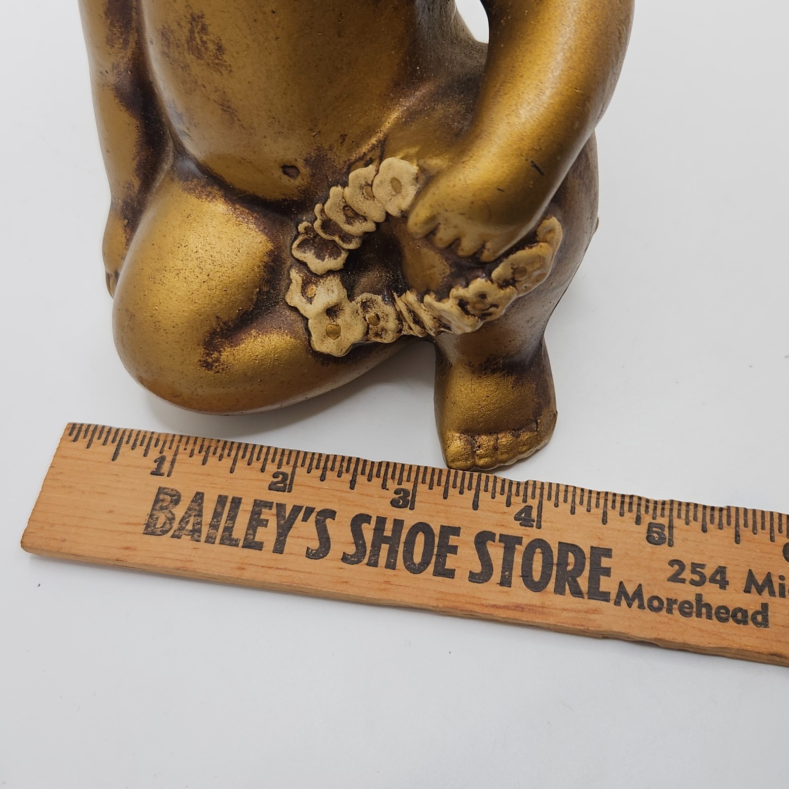 Vintage MCM Japan Angel Cherub Figurine Gold Brown Ceramic Green Eye Statue