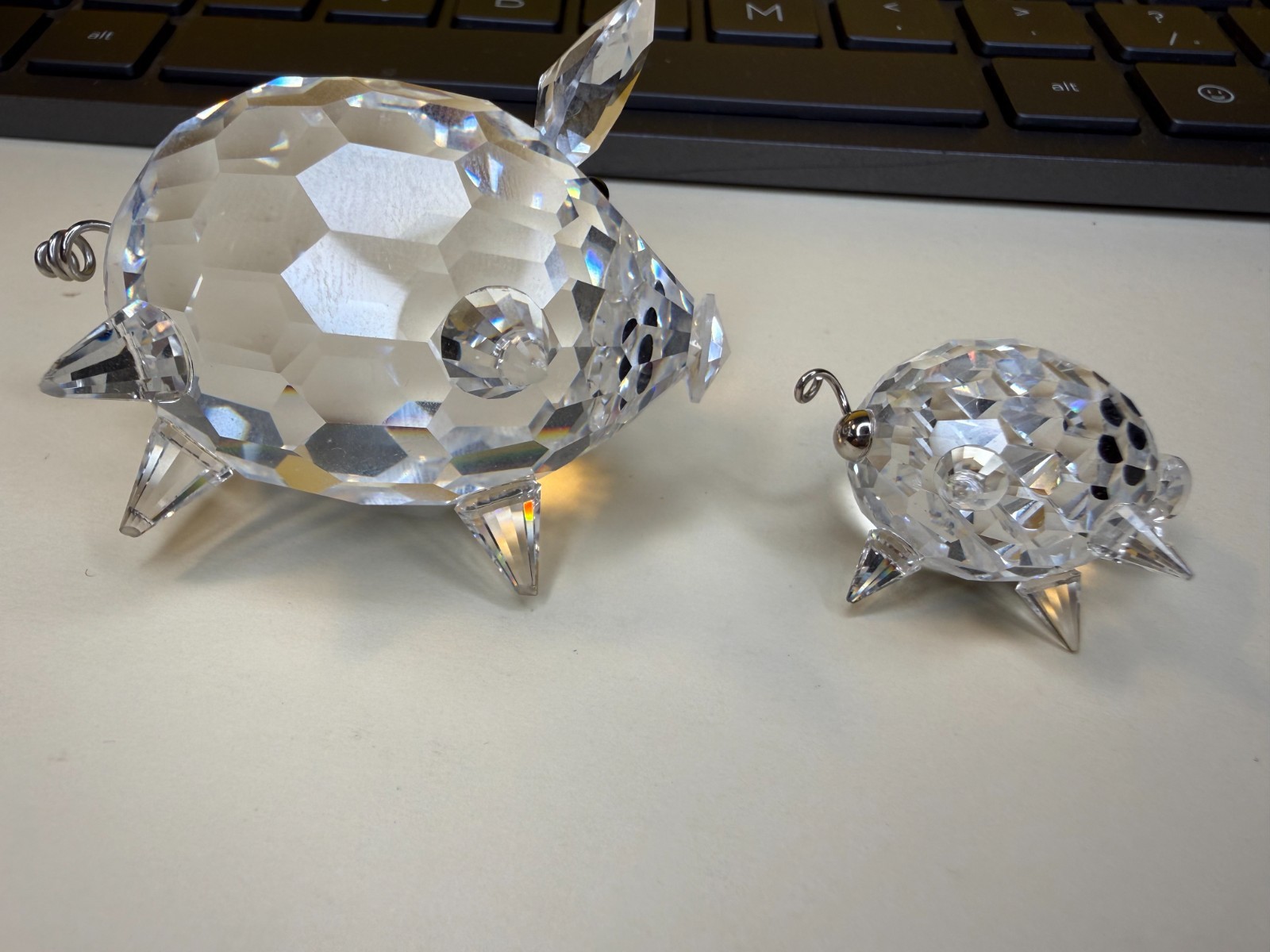 Vintage Swarovski Silver 2 Crystal Figurines. MEDIUM AND SMALL PIG w/ WIRE TAIL