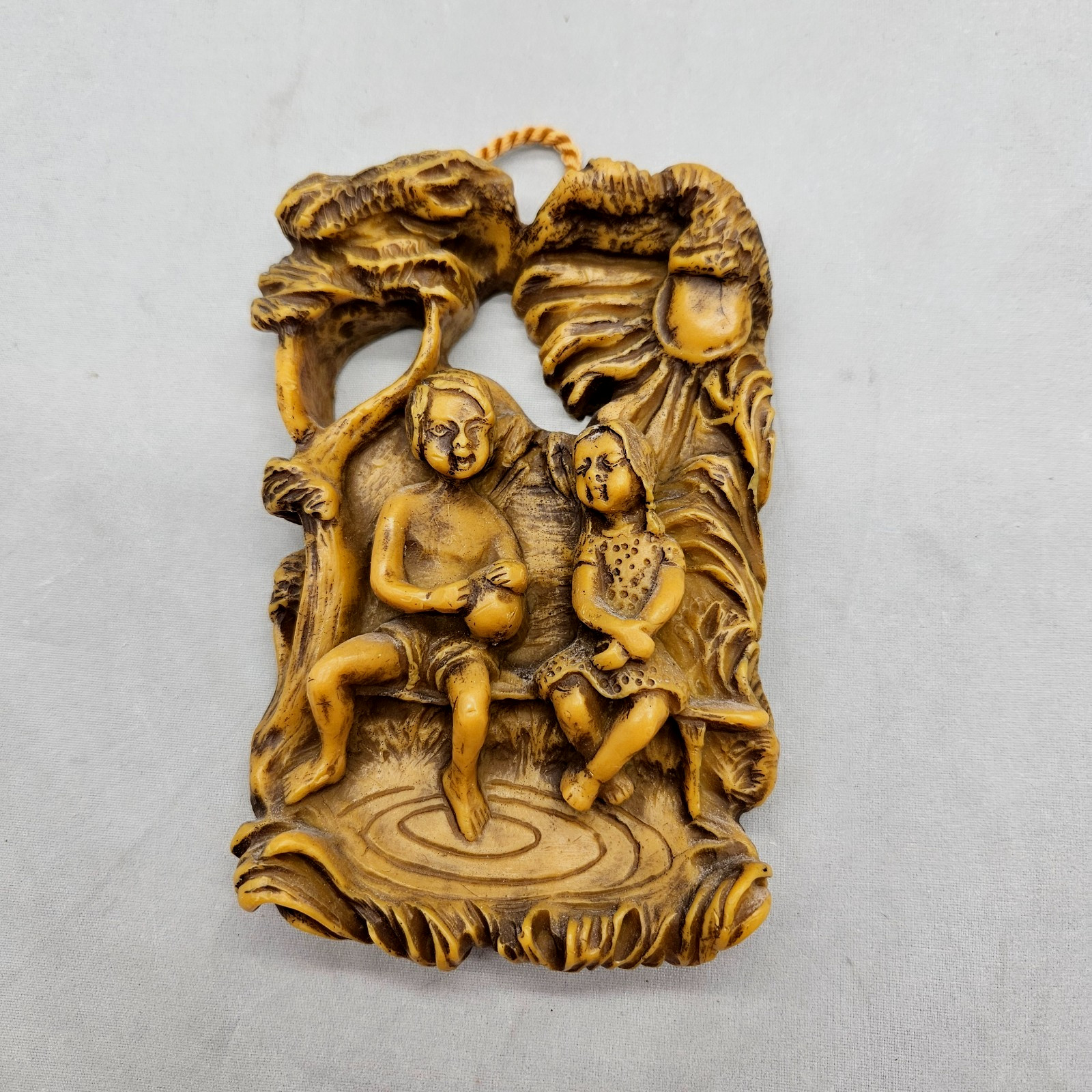 4 Vtg German Wax Relief Wall Decoration Boy & Girl Portraying Four Seasons Brown