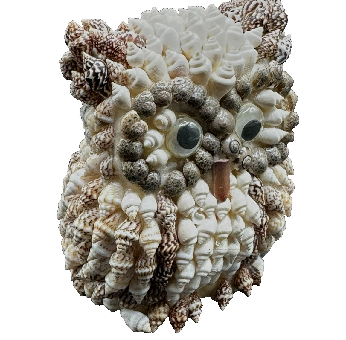 Vintage Seashell Owl Figurine with Googly Eyes – Souvenir Philippines